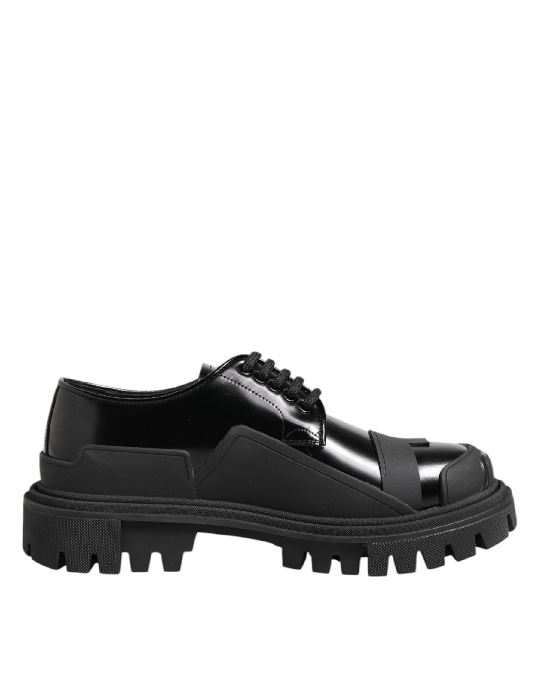 Dolce & Gabbana Black Patent Leather Trekking Derby Shoes | Regal Royce