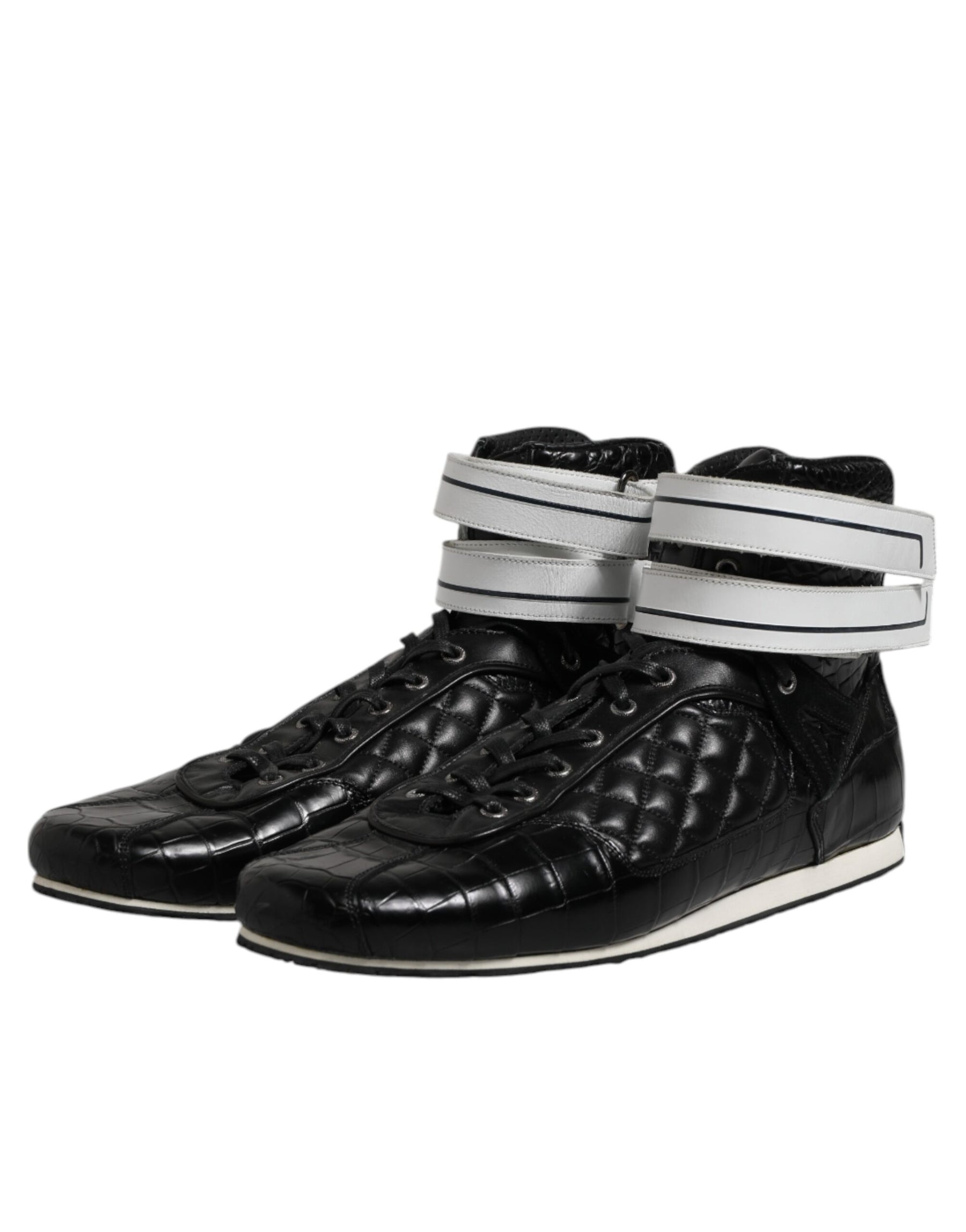 Dolce & Gabbana Black Quilted Leather Lace Up Sneakers Shoes | Regal Royce