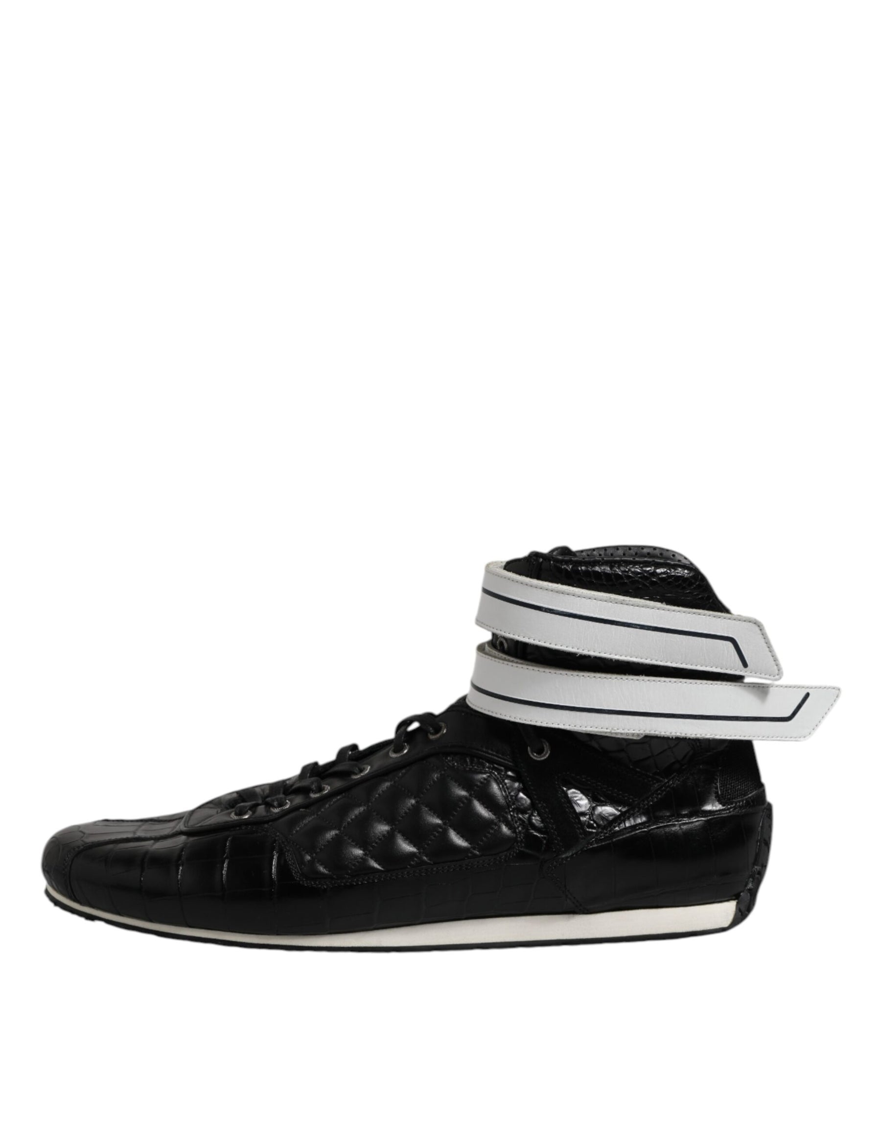 Dolce & Gabbana Black Quilted Leather Lace Up Sneakers Shoes | Regal Royce