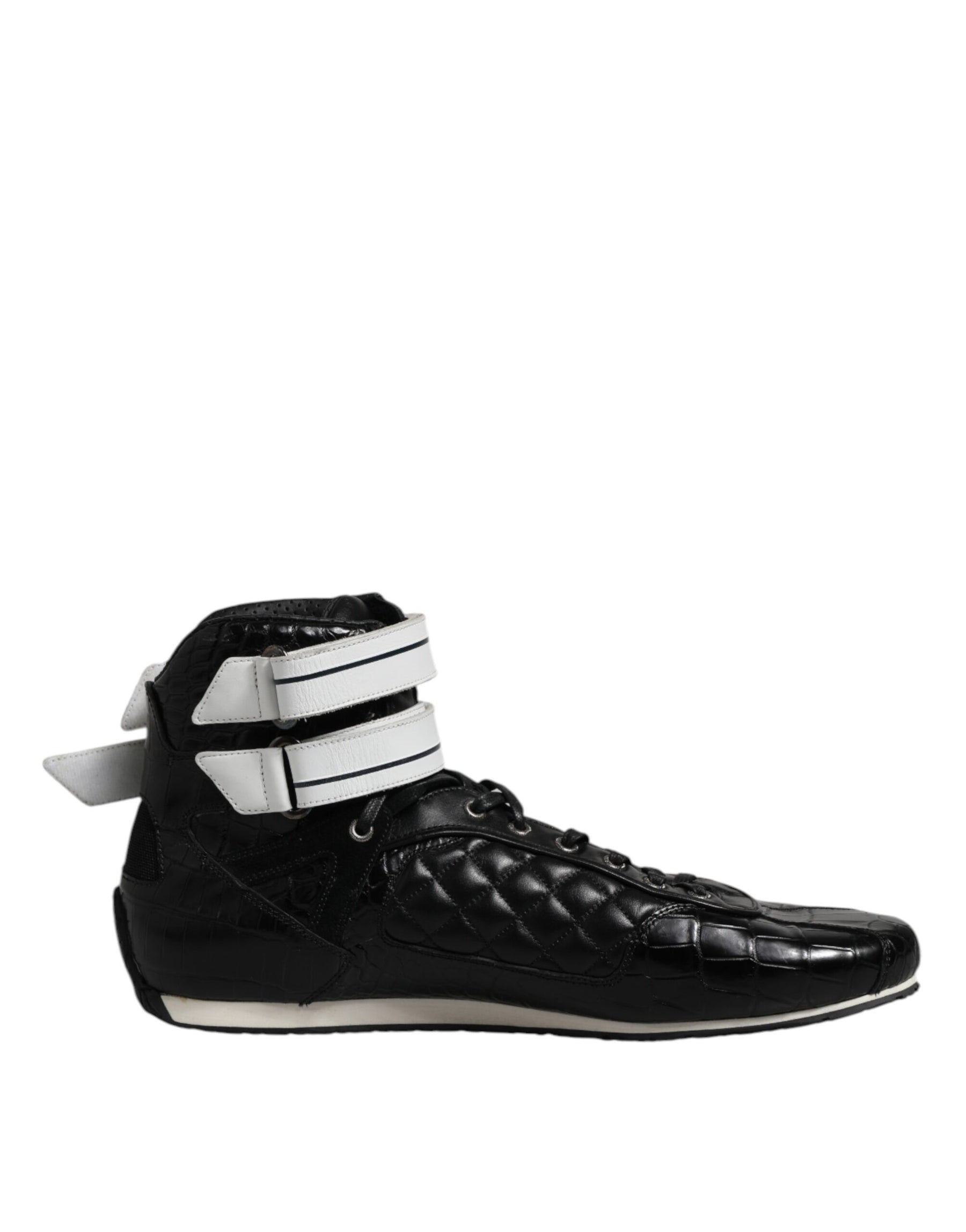 Dolce & Gabbana Black Quilted Leather Lace Up Sneakers Shoes | Regal Royce