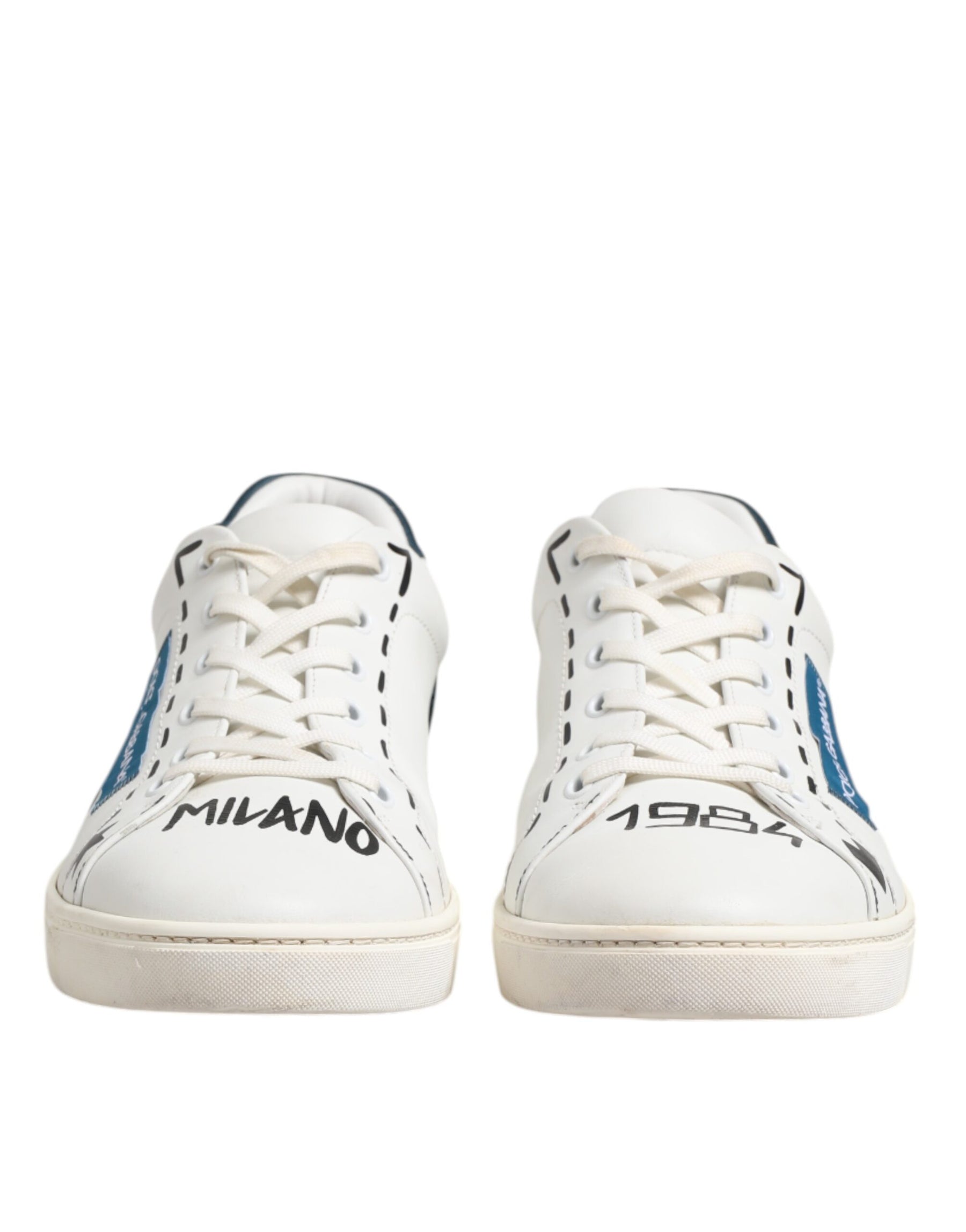 Dolce & Gabbana White Leather Printed Low Top Sneakers Shoes | Regal Royce