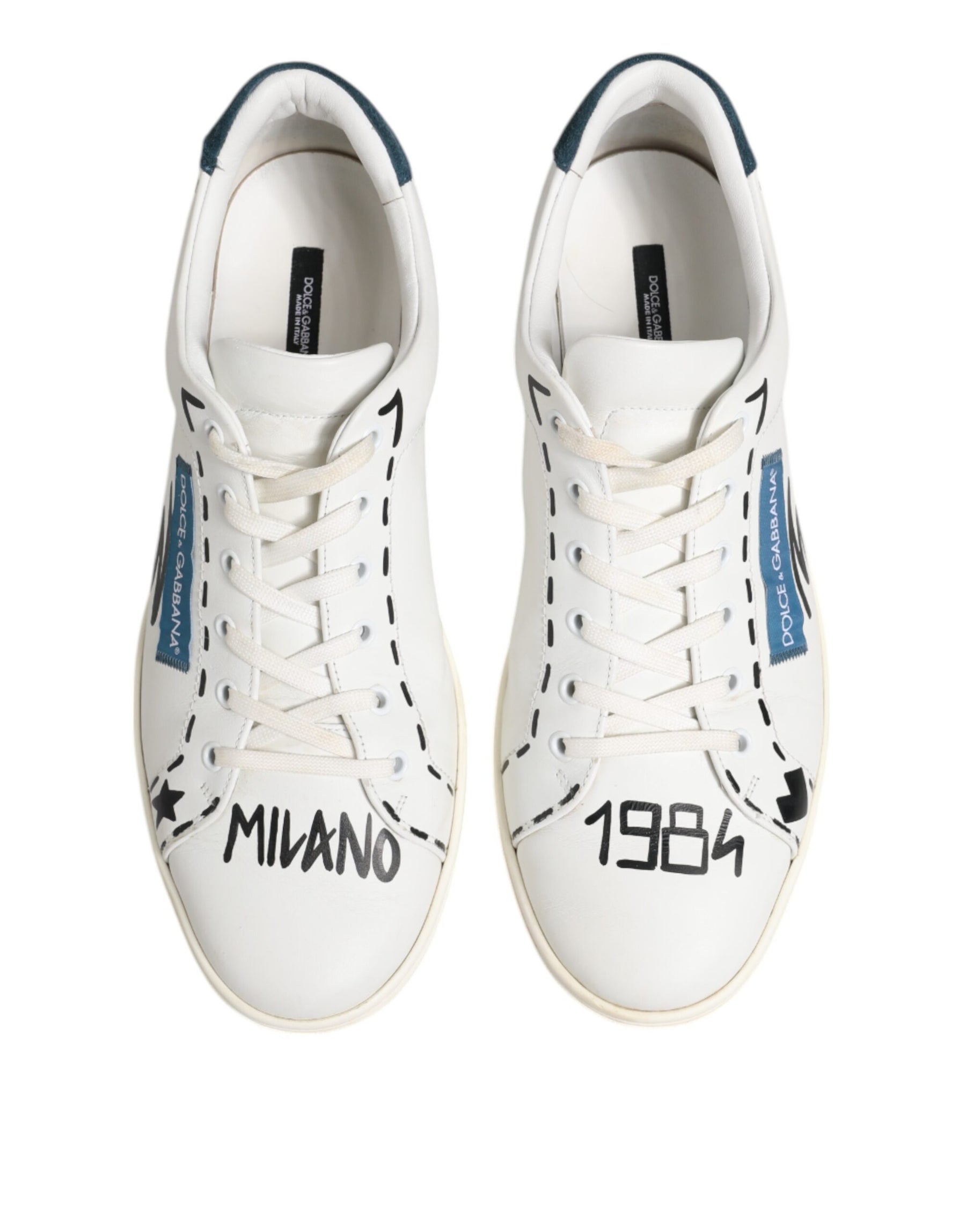 Dolce & Gabbana White Leather Printed Low Top Sneakers Shoes | Regal Royce