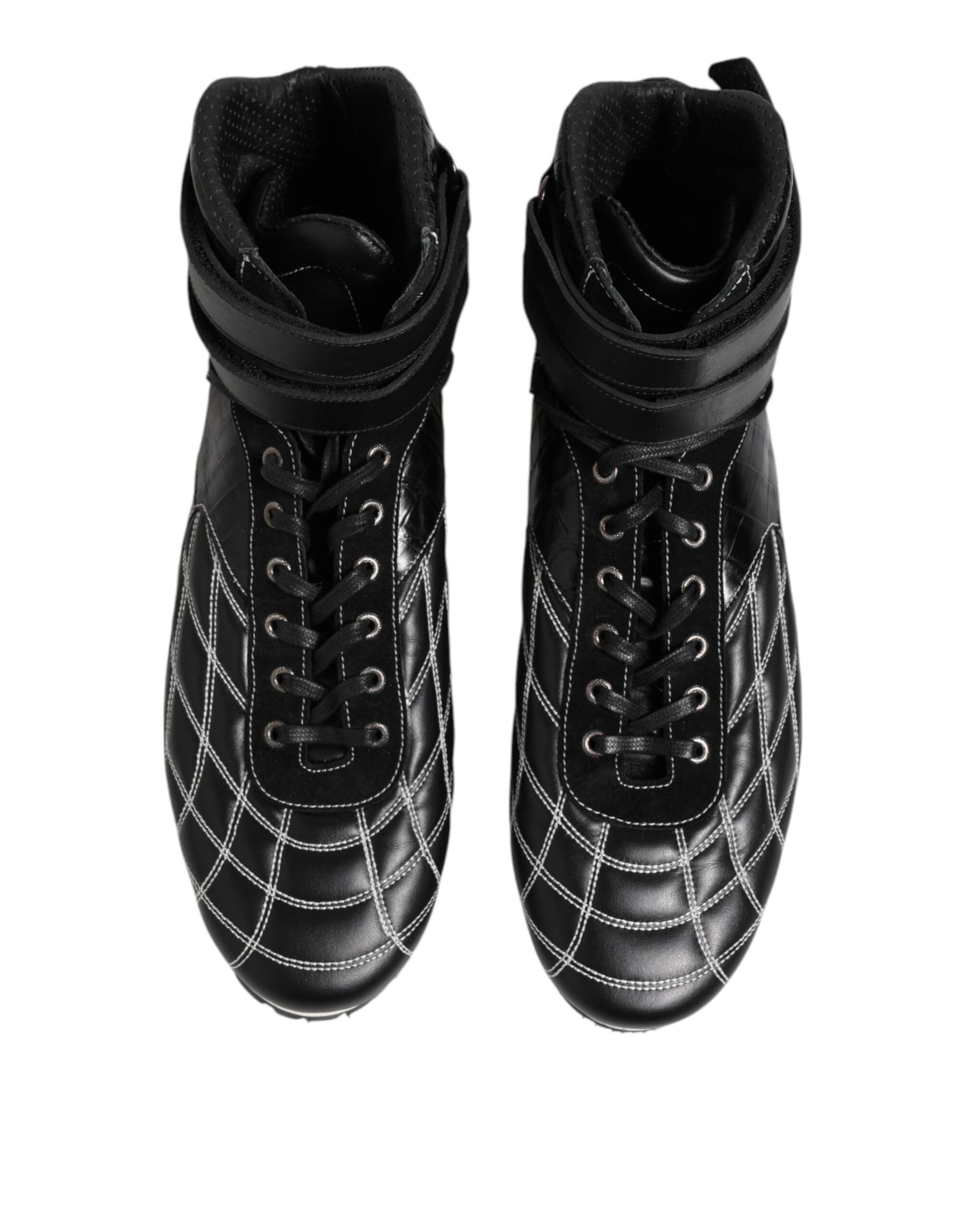 Dolce & Gabbana Black Quilted Leather Lace Up Sneakers Shoes | Regal Royce