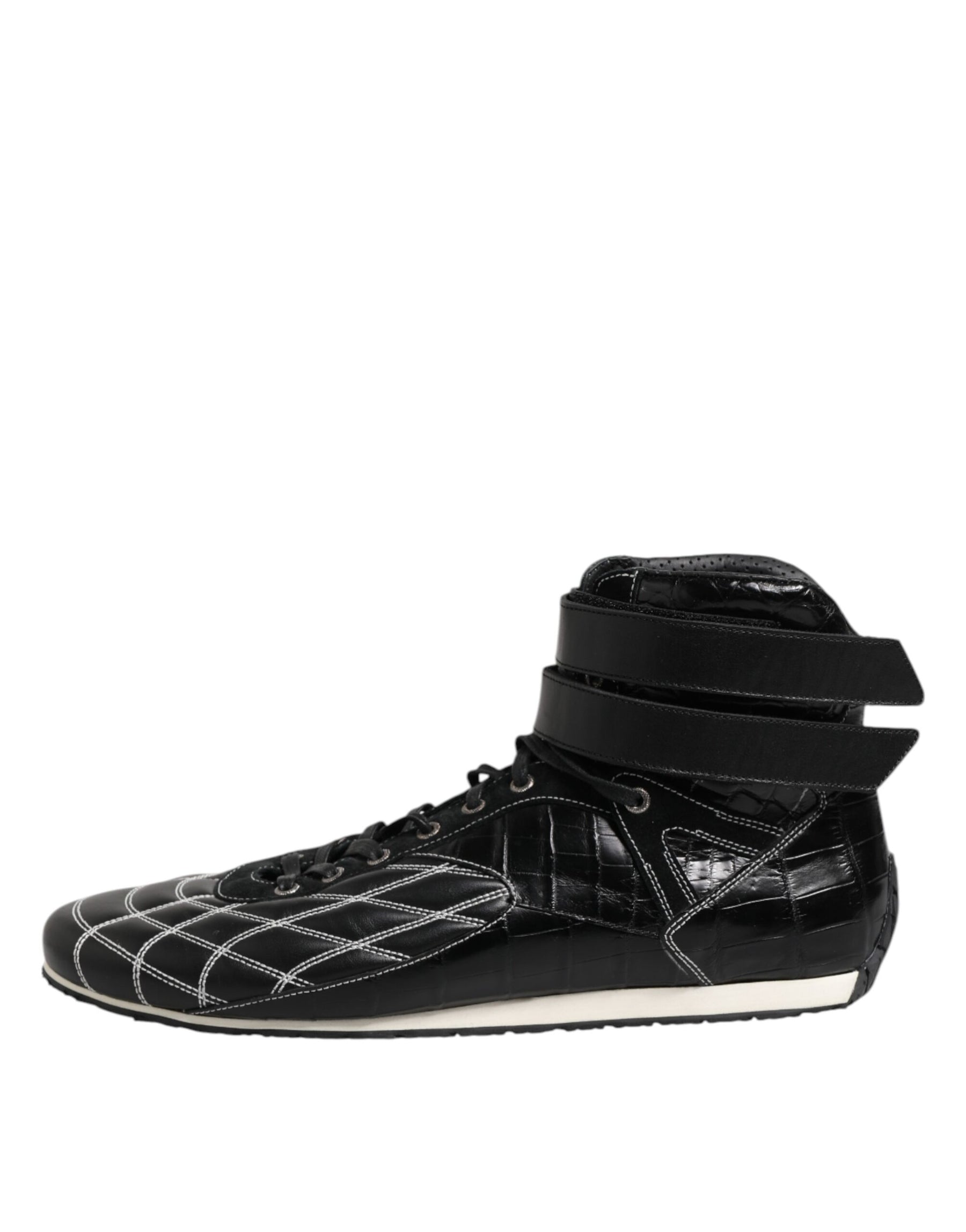 Dolce & Gabbana Black Quilted Leather Lace Up Sneakers Shoes | Regal Royce