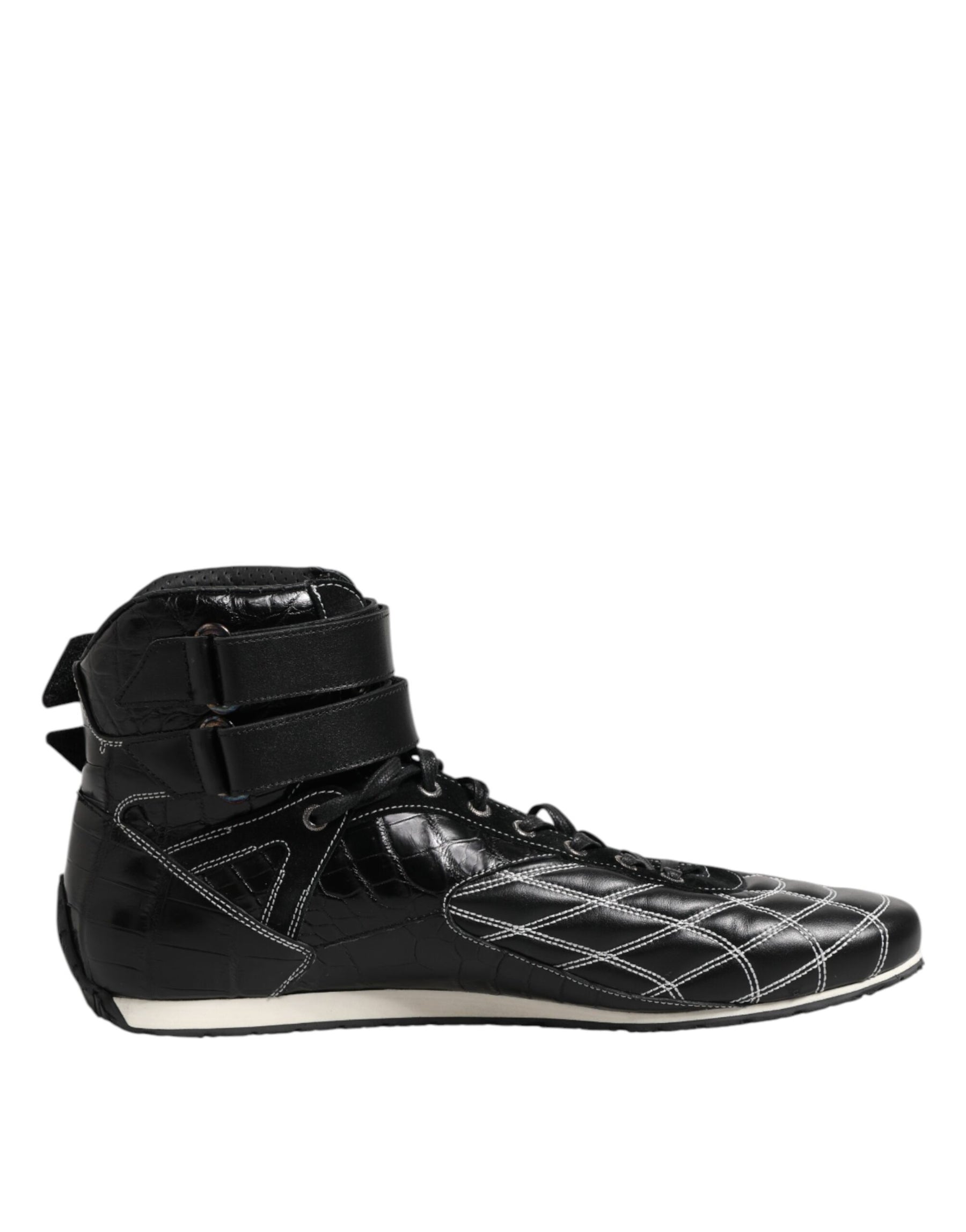Dolce & Gabbana Black Quilted Leather Lace Up Sneakers Shoes | Regal Royce