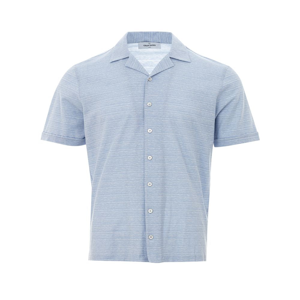 Gran Sasso Blue Linen And Cotton Shortsleeve Shirt | Regal Royce