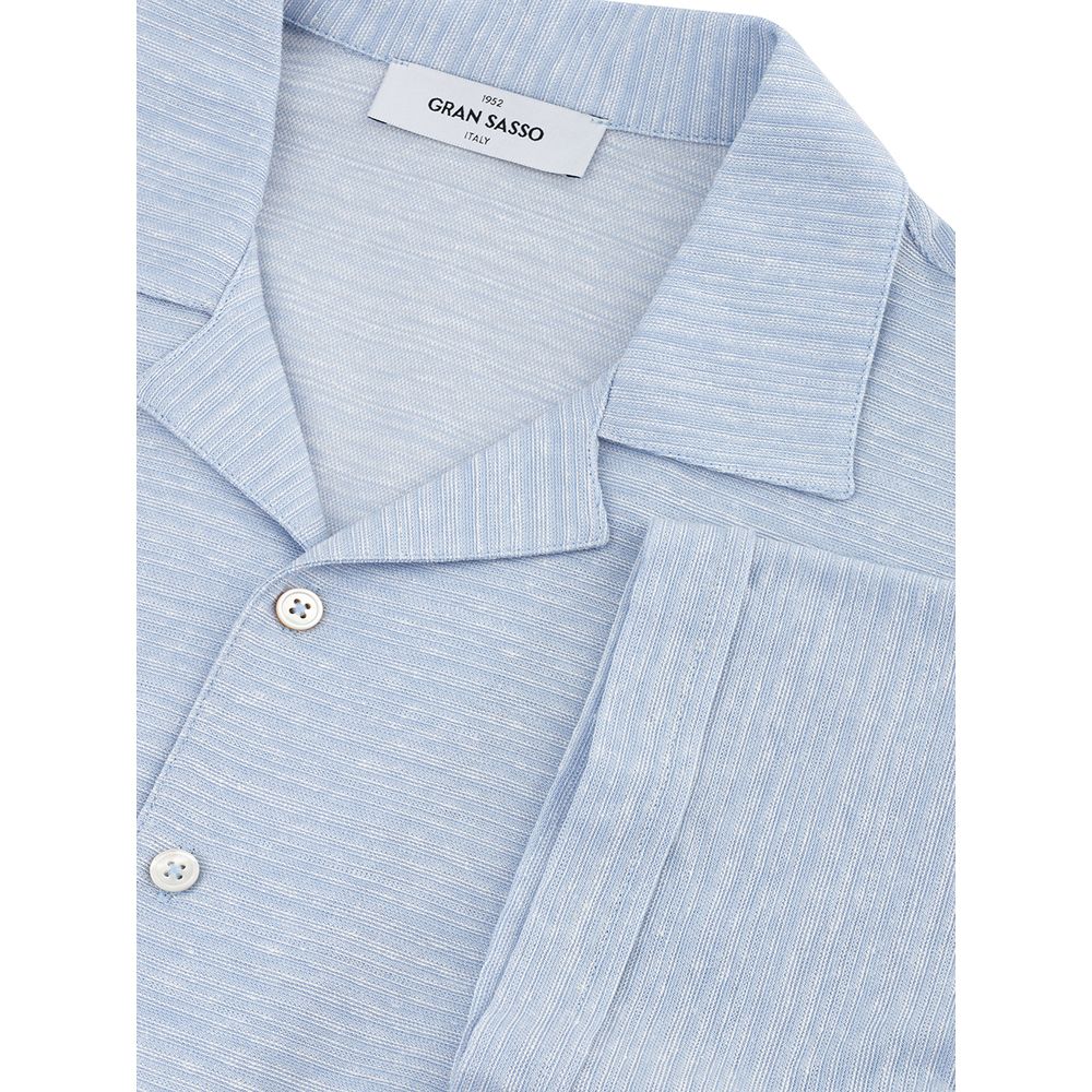 Gran Sasso Blue Linen And Cotton Shortsleeve Shirt | Regal Royce