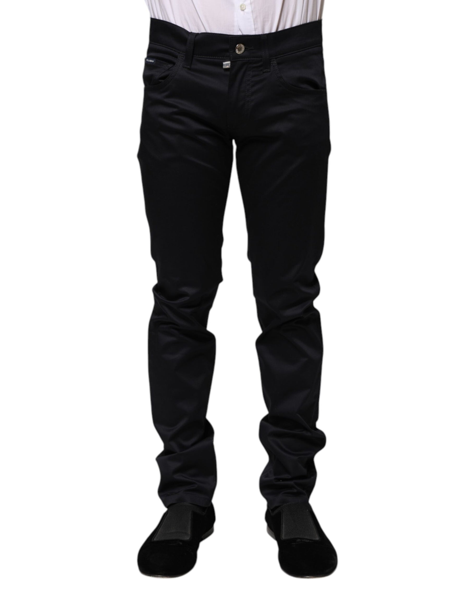 Dolce & Gabbana Black Cotton Skinny Mid Waist Pants | Regal Royce