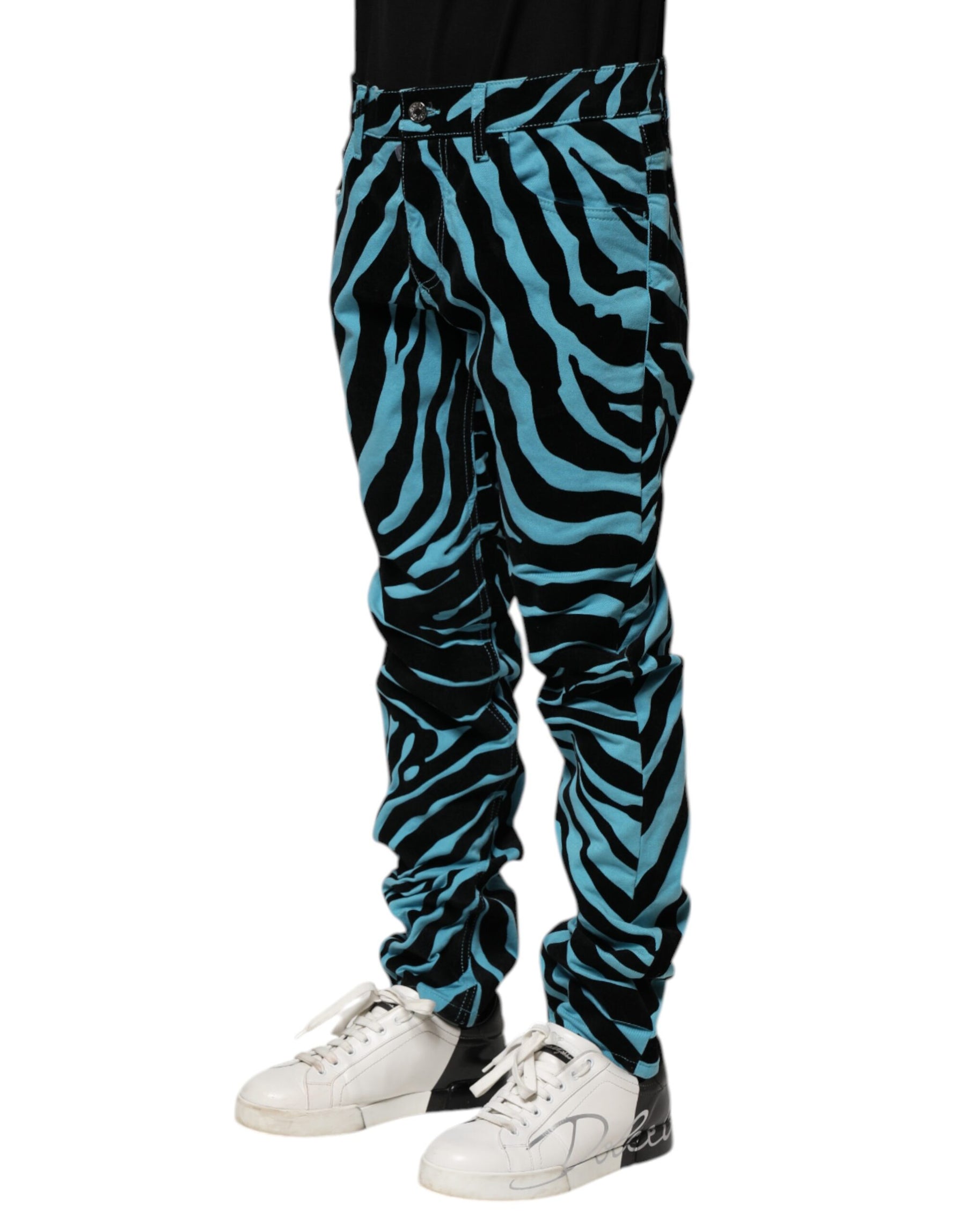 Dolce & Gabbana Blue Black Stripes Skinny Denim Jeans | Regal Royce
