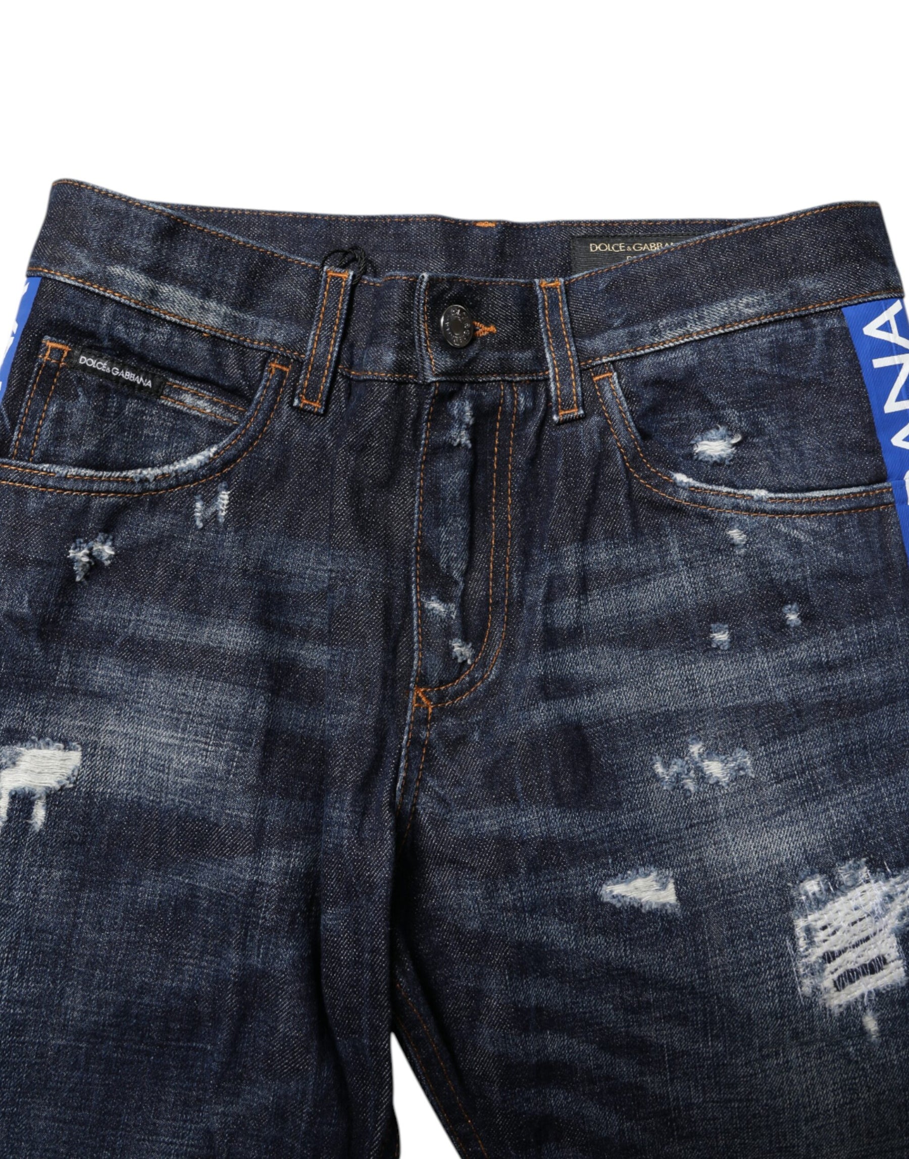 Dolce & Gabbana Dark Blue Tattered Skinny Denim Jeans | Regal Royce