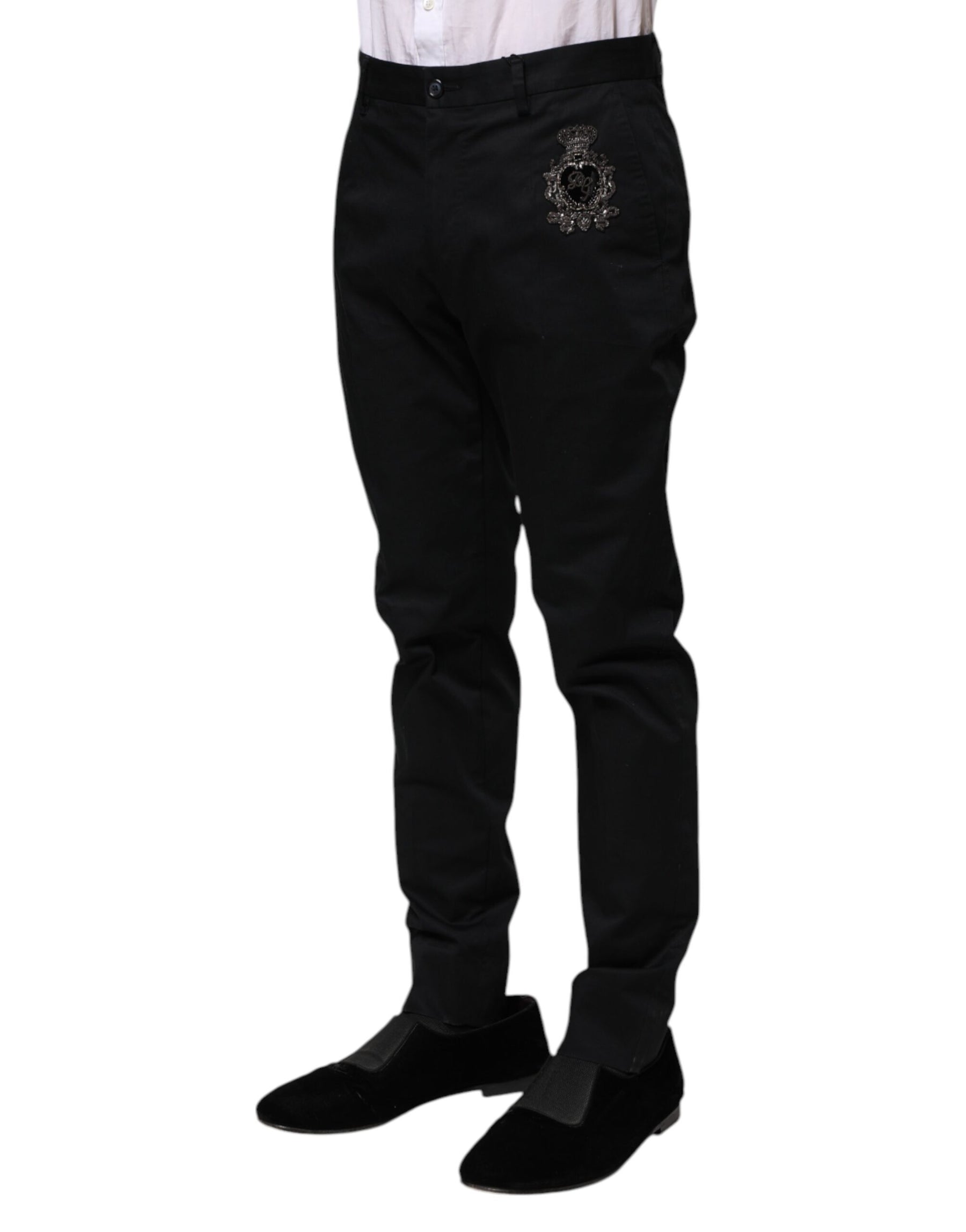 Dolce & Gabbana Dark Blue Logo Cotton Dress Pants | Regal Royce