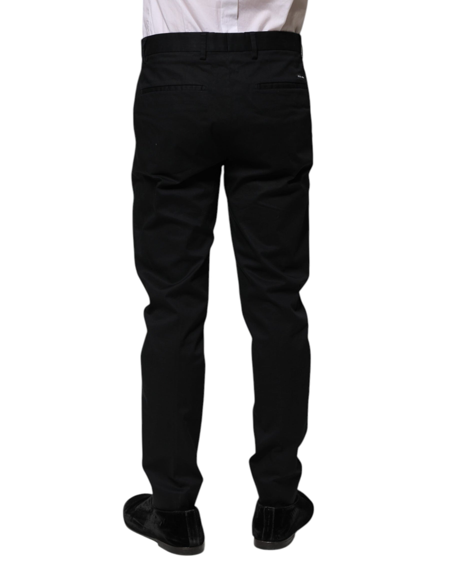Dolce & Gabbana Dark Blue Logo Cotton Dress Pants | Regal Royce