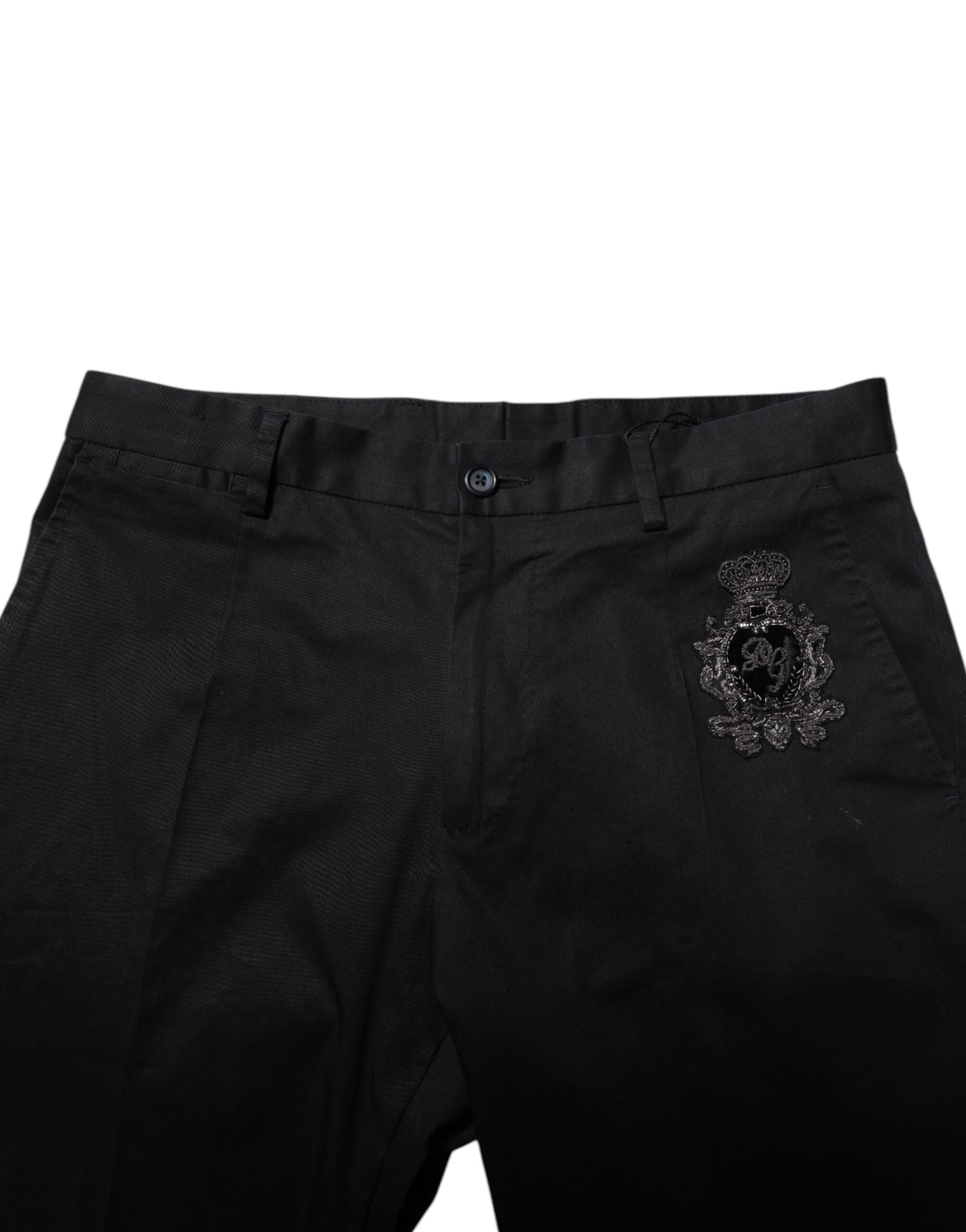 Dolce & Gabbana Dark Blue Logo Cotton Dress Pants | Regal Royce