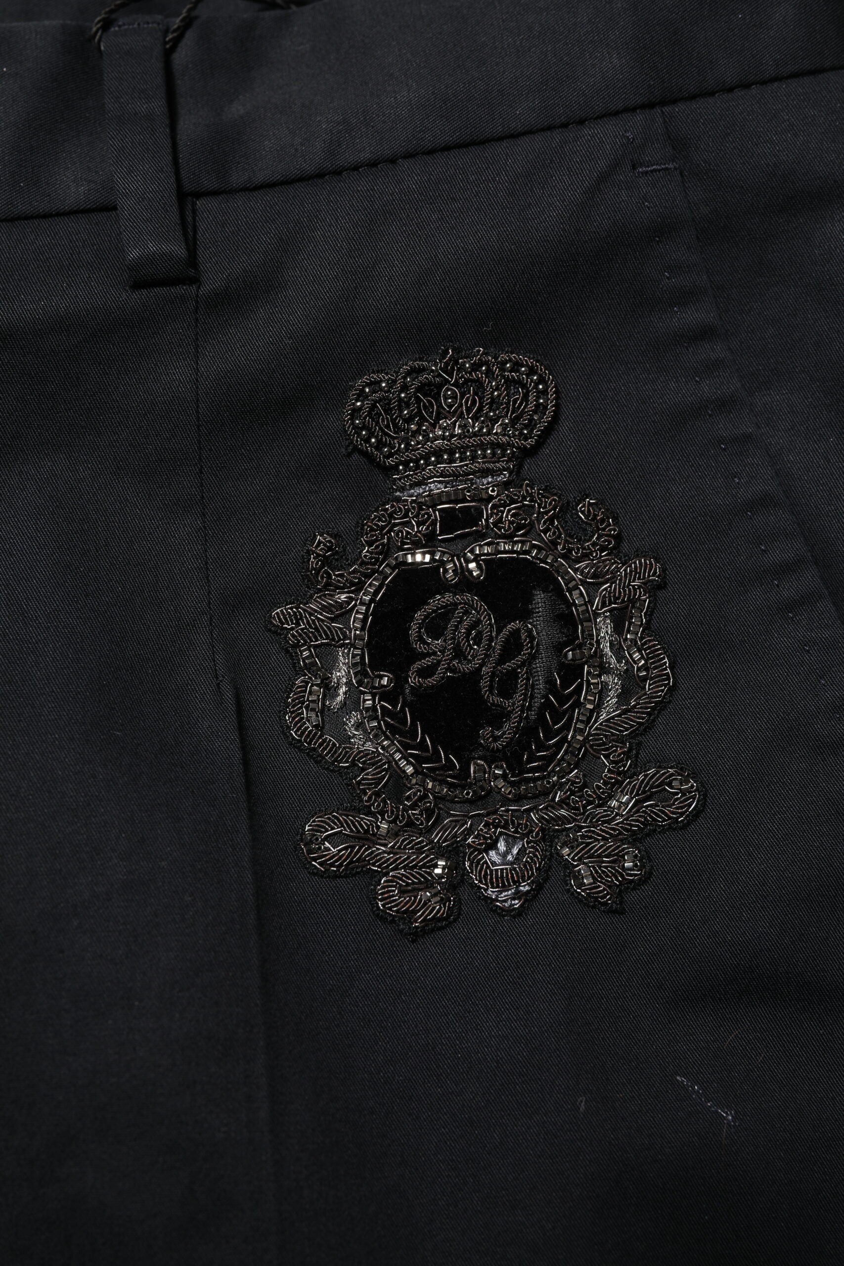 Dolce & Gabbana Dark Blue Logo Cotton Dress Pants | Regal Royce
