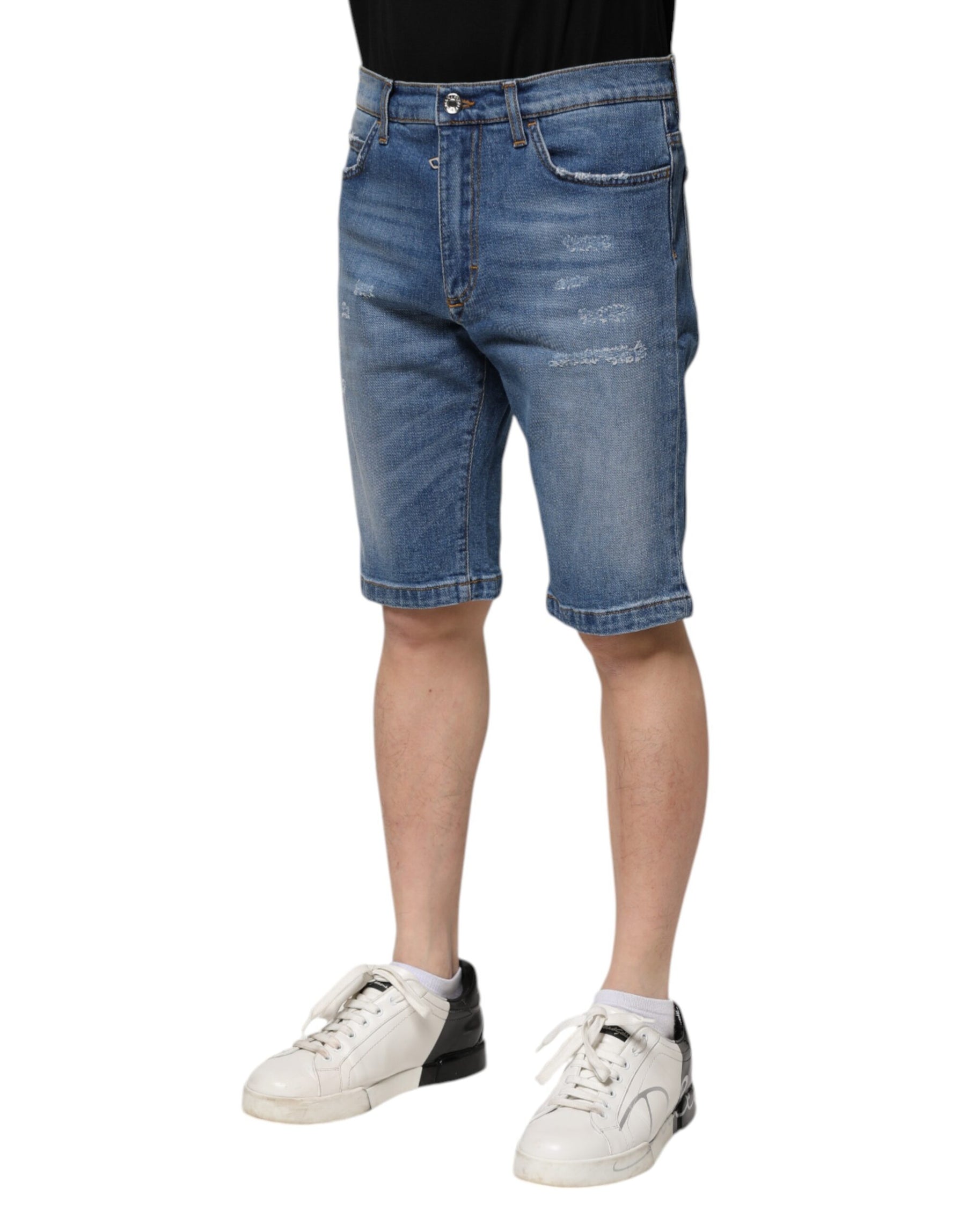 Dolce & Gabbana Blue Cotton Stretch Men Denim Bermuda Shorts | Regal Royce