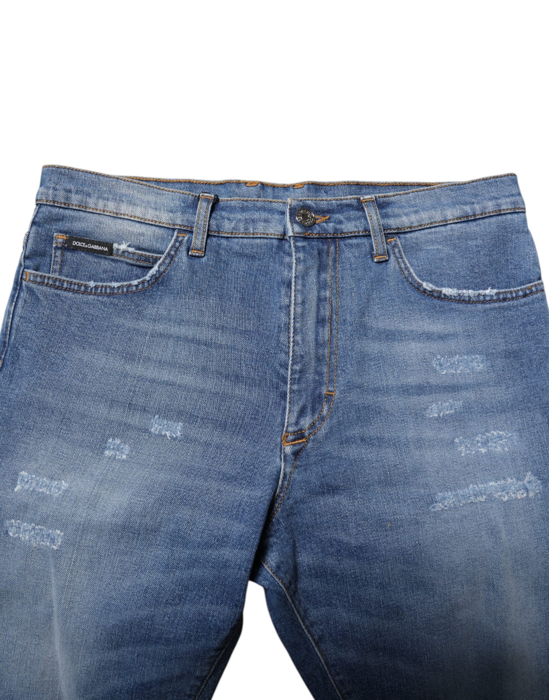 Dolce & Gabbana Blue Cotton Stretch Men Denim Bermuda Shorts | Regal Royce