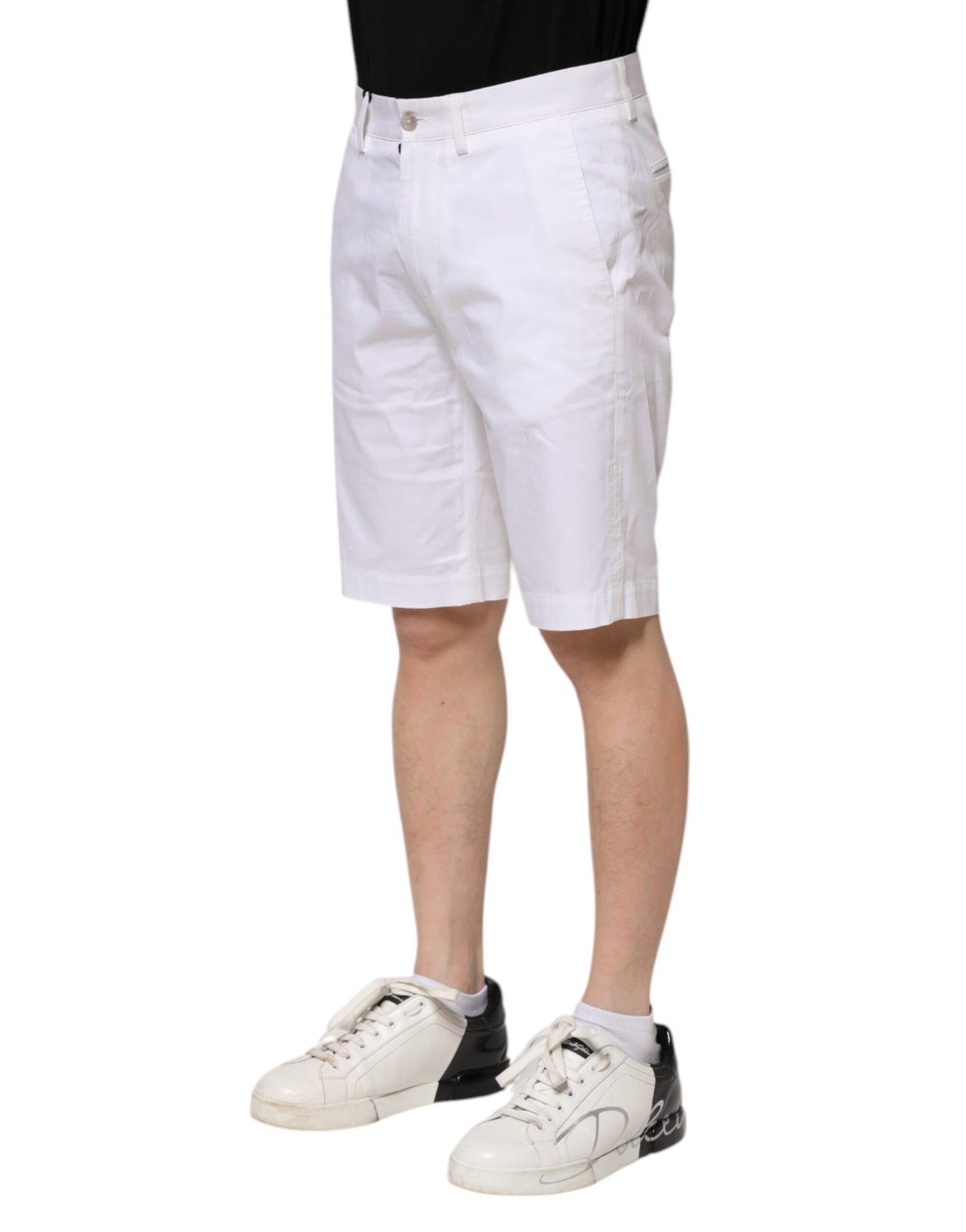 Dolce & Gabbana White Cotton Stretch Men Denim Bermuda Shorts | Regal Royce