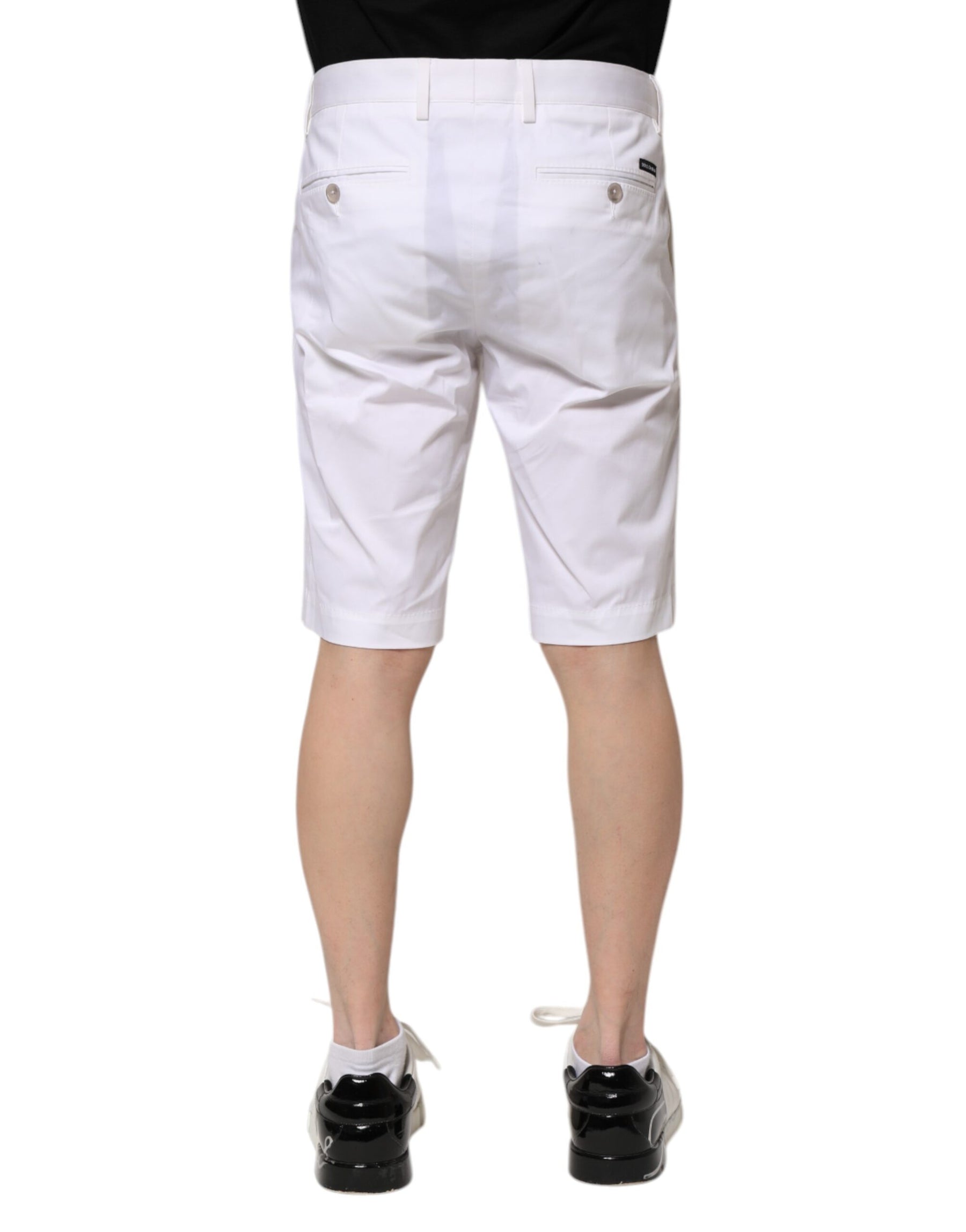Dolce & Gabbana White Cotton Stretch Men Denim Bermuda Shorts | Regal Royce