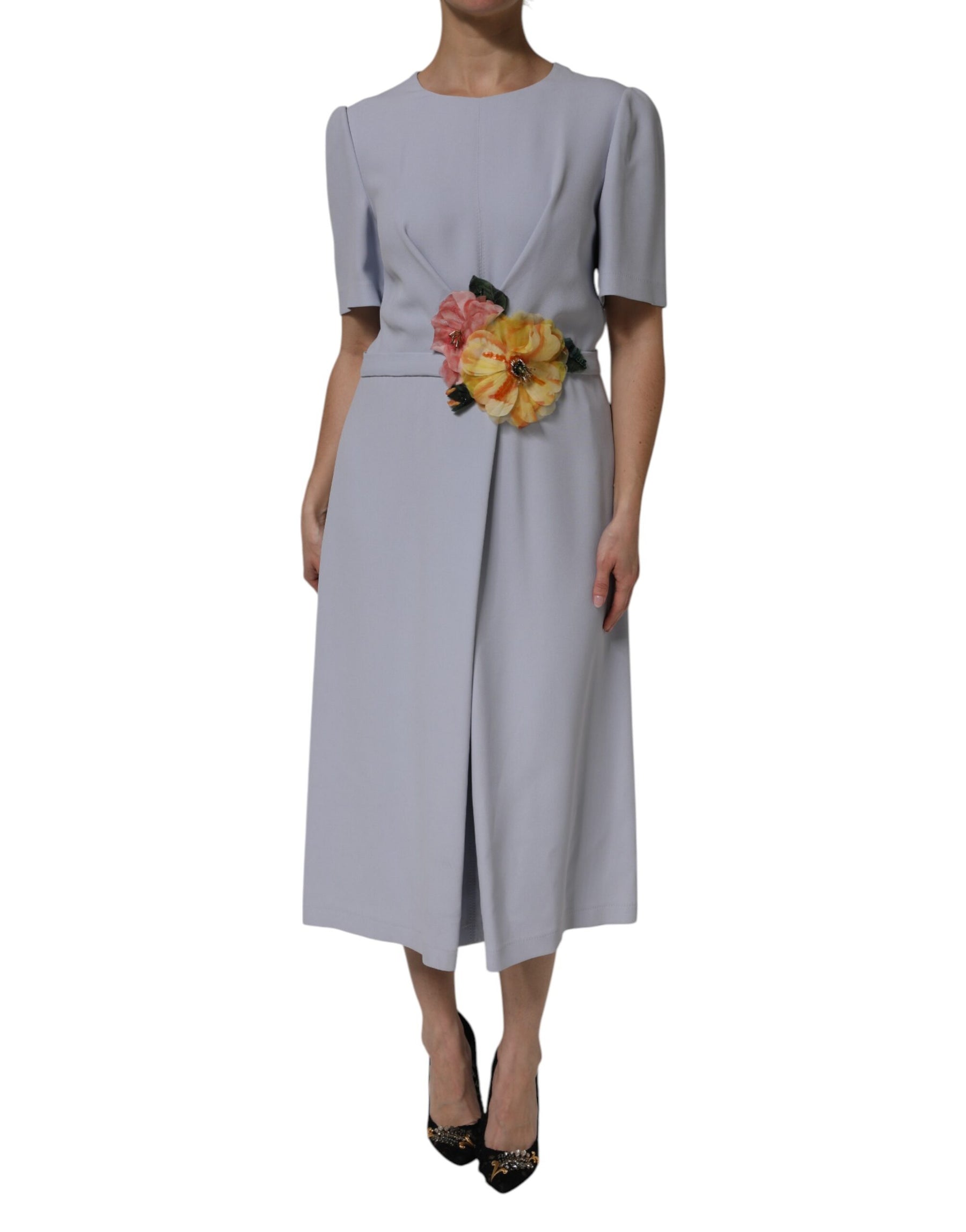 Dolce & Gabbana Gray Viscose ShortSleeve Sheath Midi Dress | Regal Royce