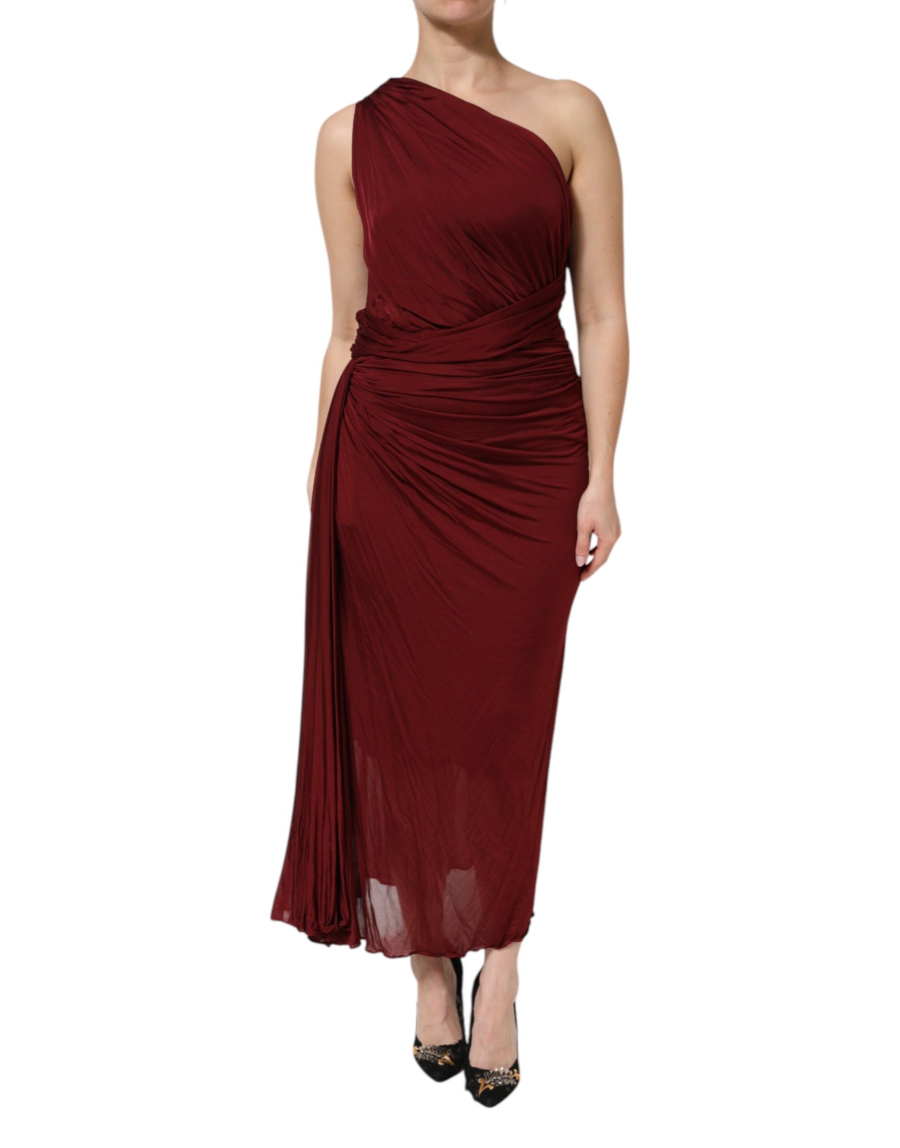 Dolce & Gabbana Red Viscose Fitted One Shoulder Midi Dress | Regal Royce