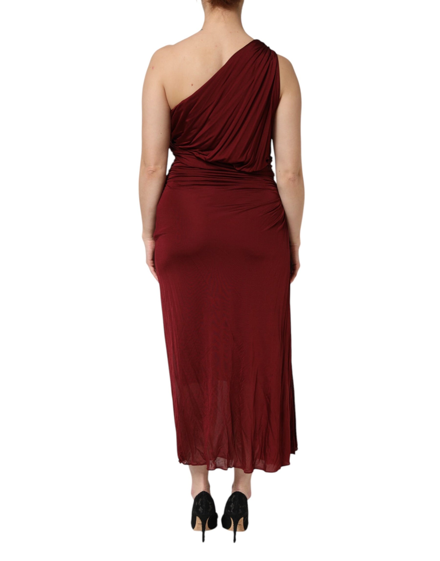 Dolce & Gabbana Red Viscose Fitted One Shoulder Midi Dress | Regal Royce