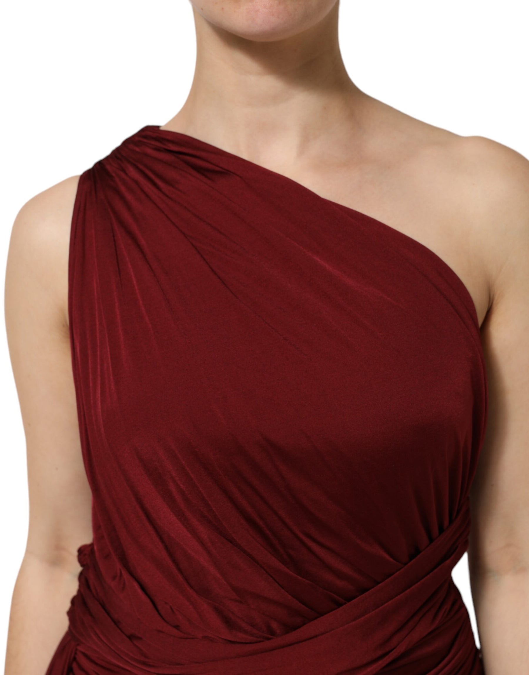 Dolce & Gabbana Red Viscose Fitted One Shoulder Midi Dress | Regal Royce