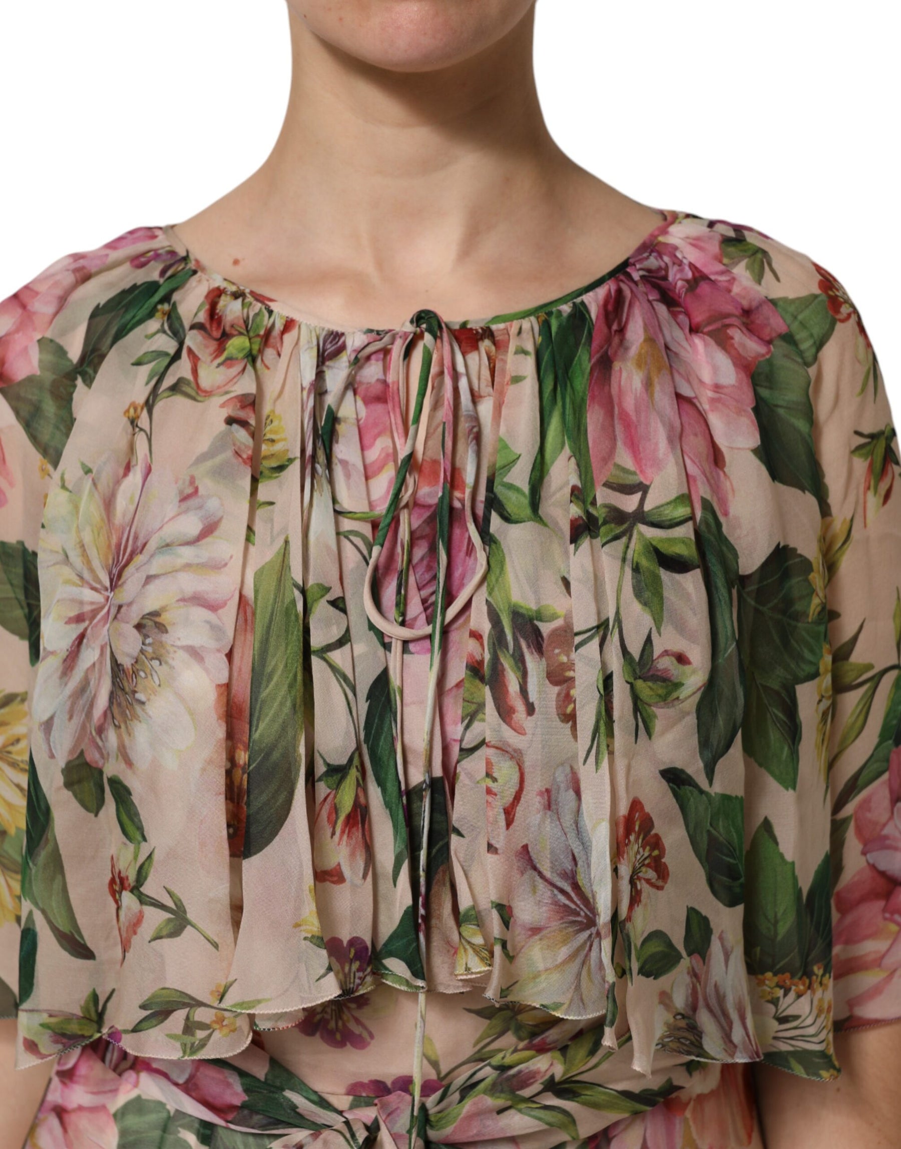 Dolce & Gabbana Pink Floral Print Tiered Long Maxi Dress | Regal Royce