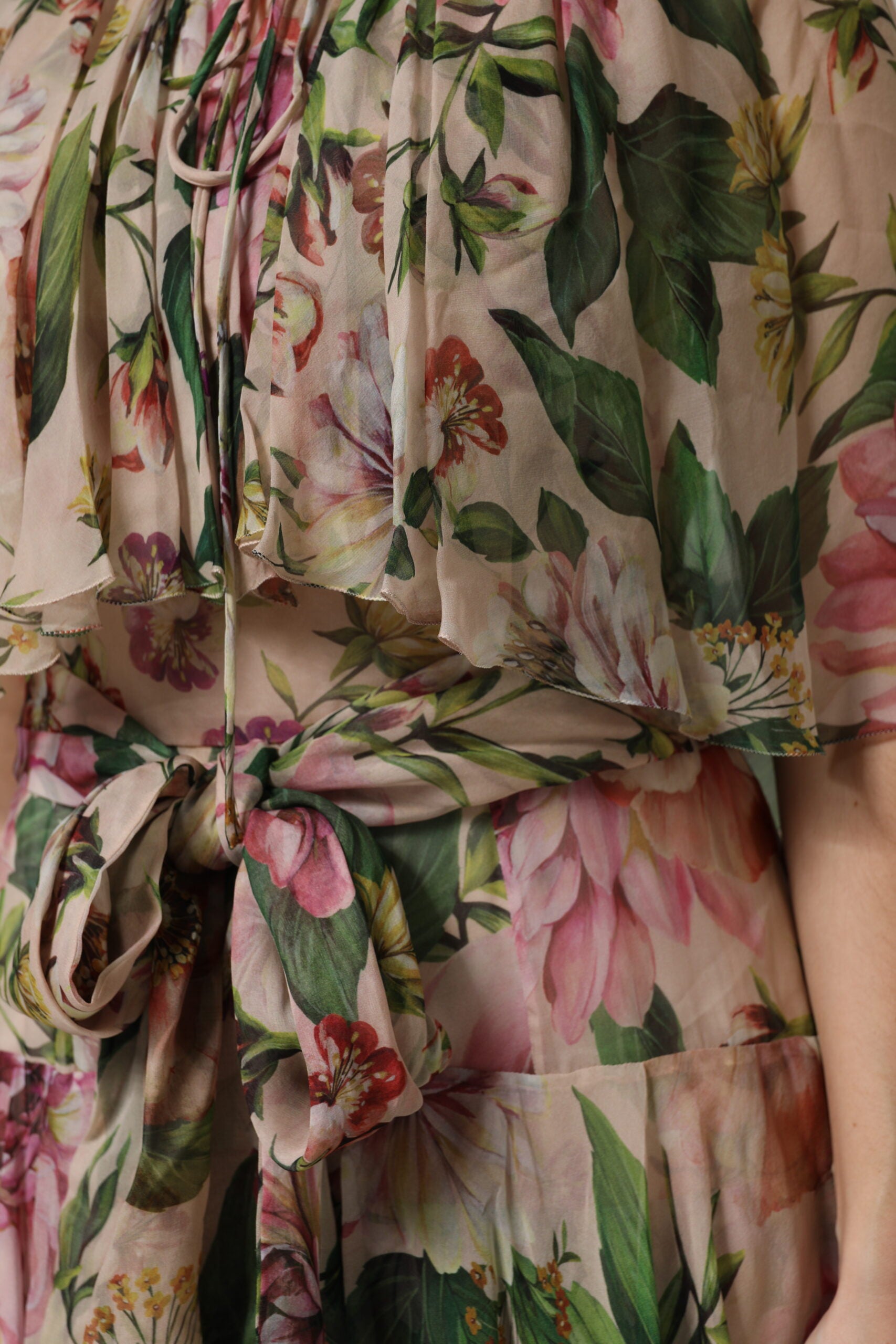 Dolce & Gabbana Pink Floral Print Tiered Long Maxi Dress | Regal Royce