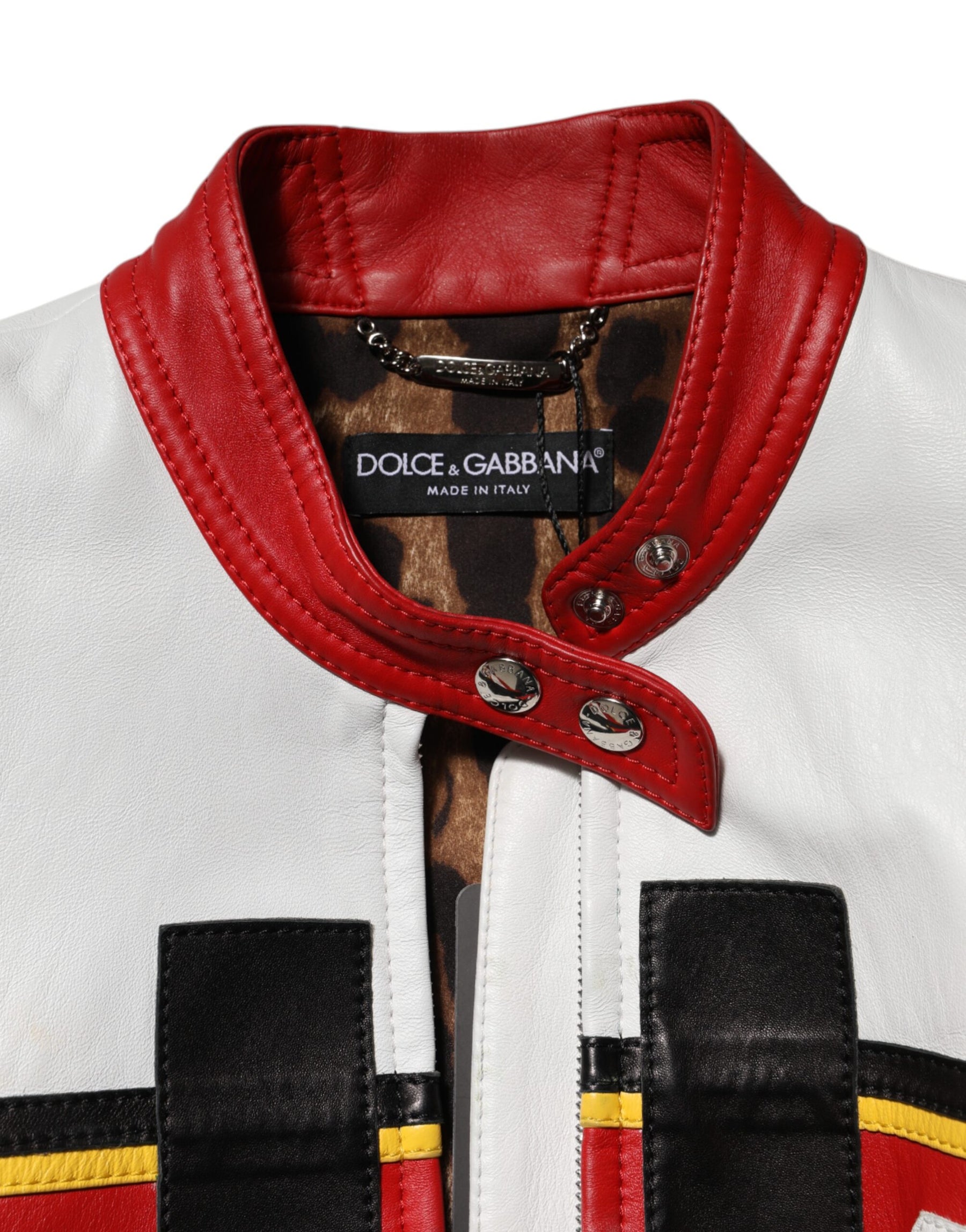 Dolce & Gabbana Multicolor Leather Biker Full Zip Coat Jacket | Regal Royce