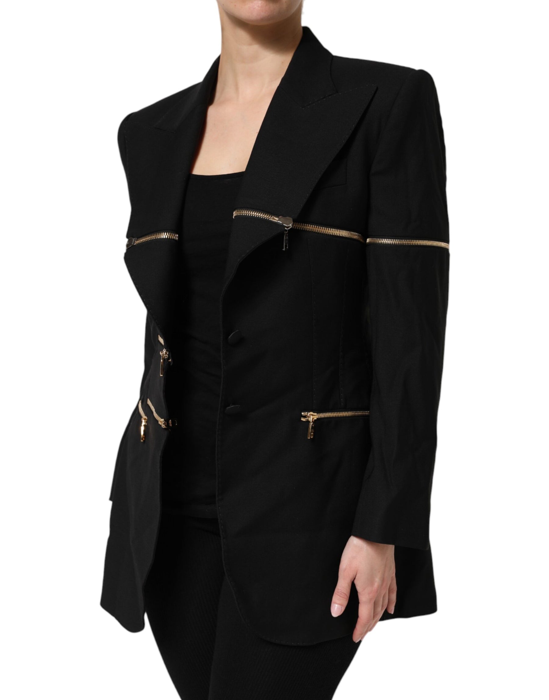 Dolce & Gabbana Black Wool Zipper Detailing Blazer Jacket | Regal Royce