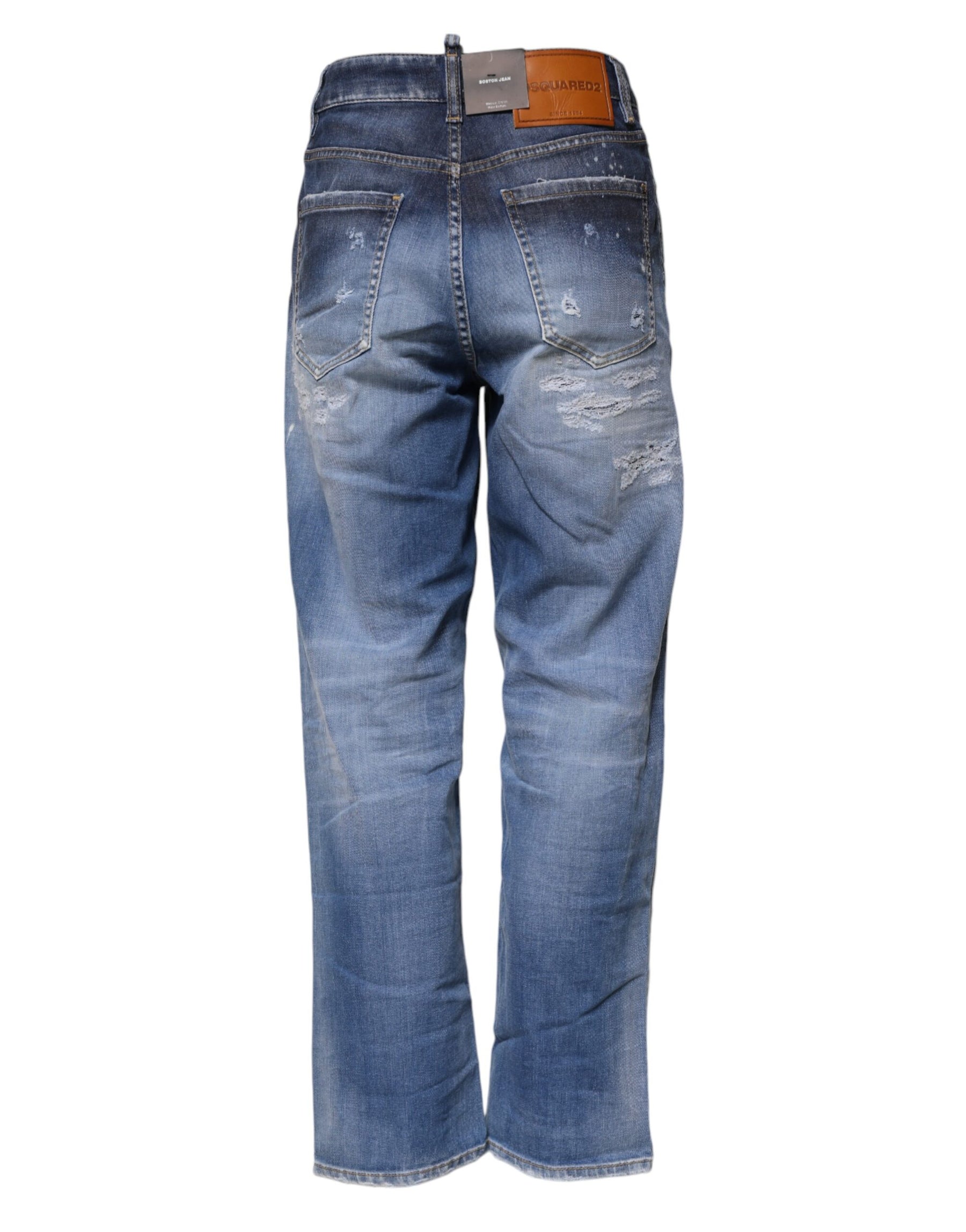 Dsquared² Blue Tattered Cotton Mid Waist Straight Denim Jeans | Regal Royce