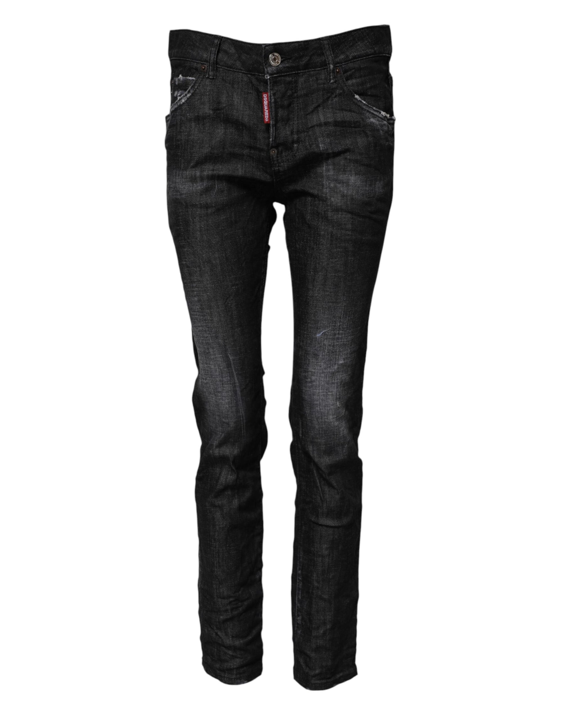 Dsquared² Black Washed Cotton Mid Waist Skinny Jeans | Regal Royce