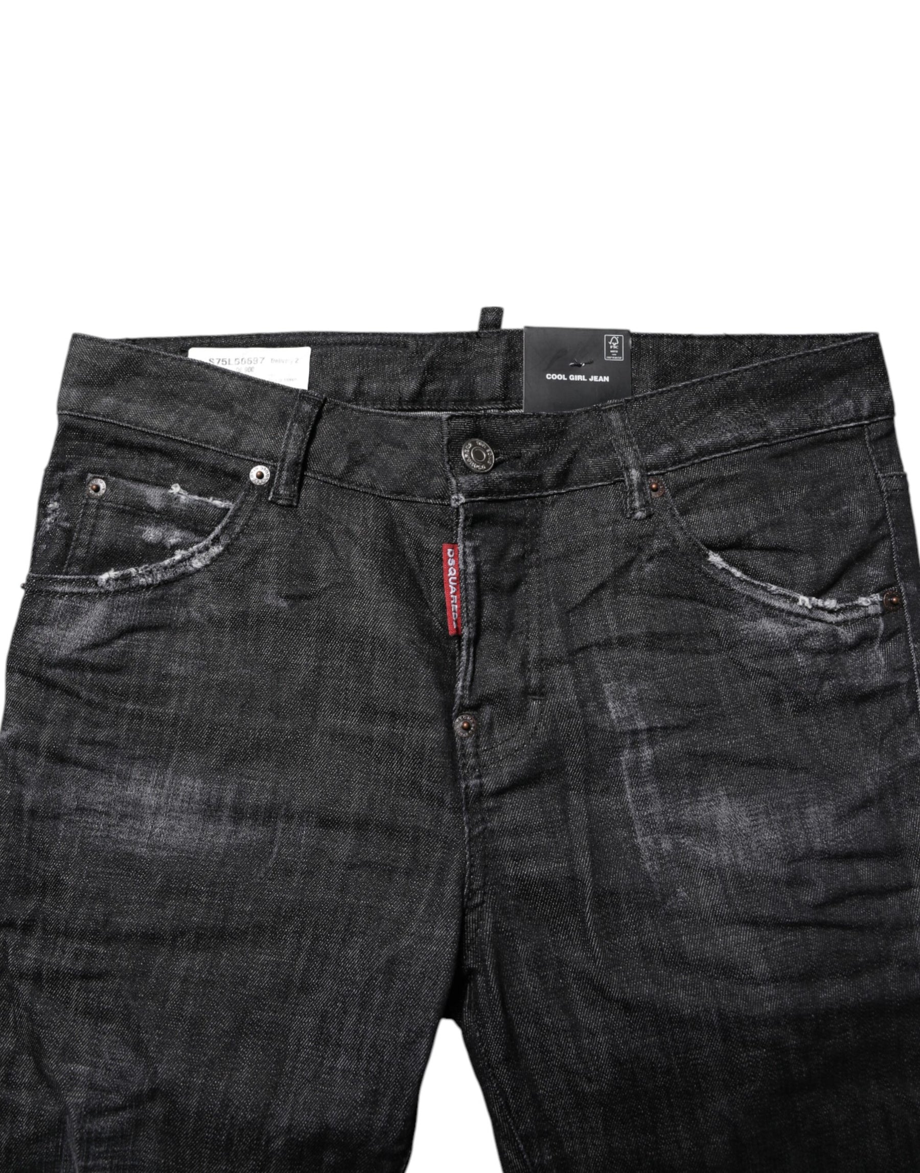 Dsquared² Black Washed Cotton Mid Waist Skinny Jeans | Regal Royce