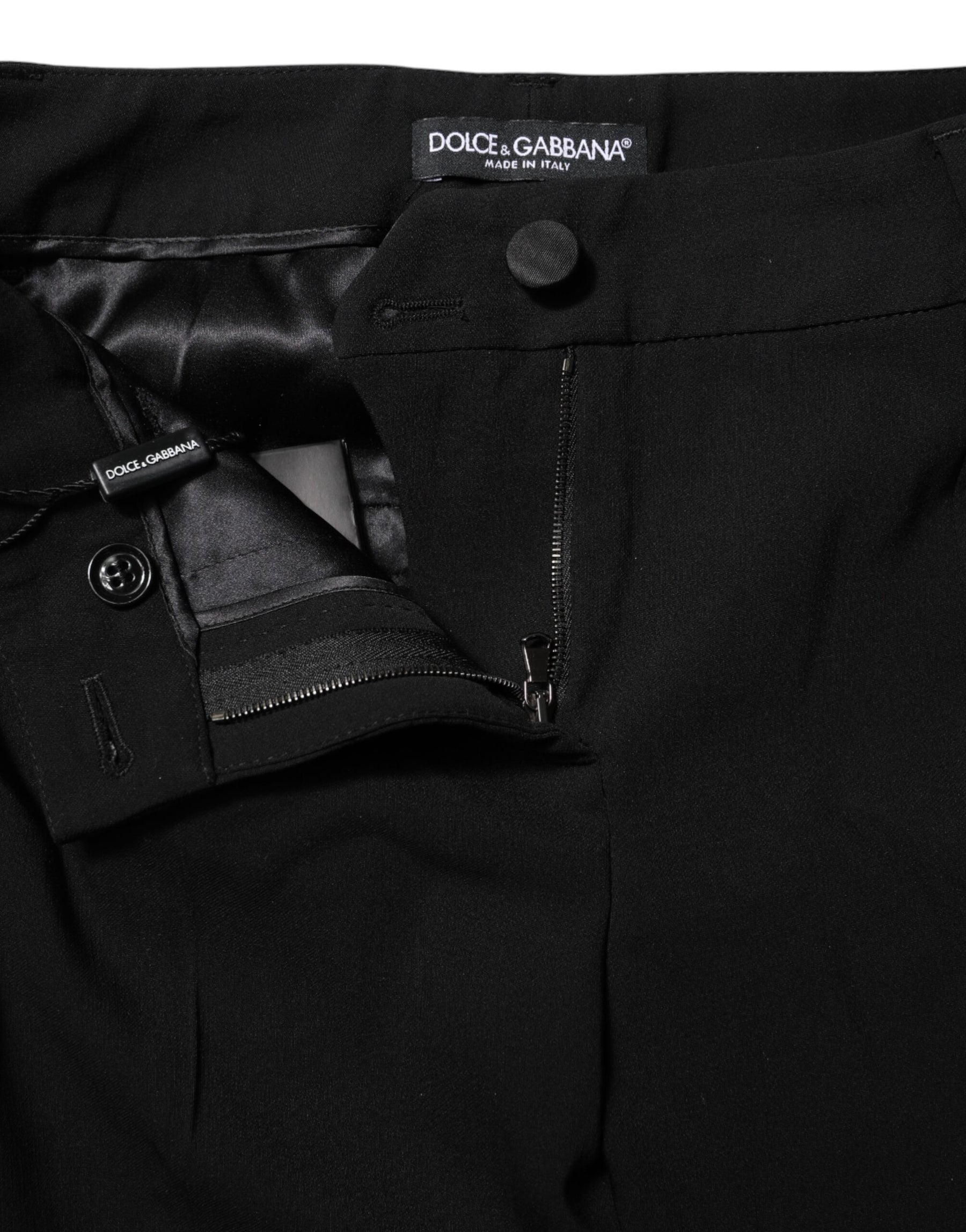 Dolce & Gabbana Black Wool Mid Waisted Tapered Dress Pants | Regal Royce