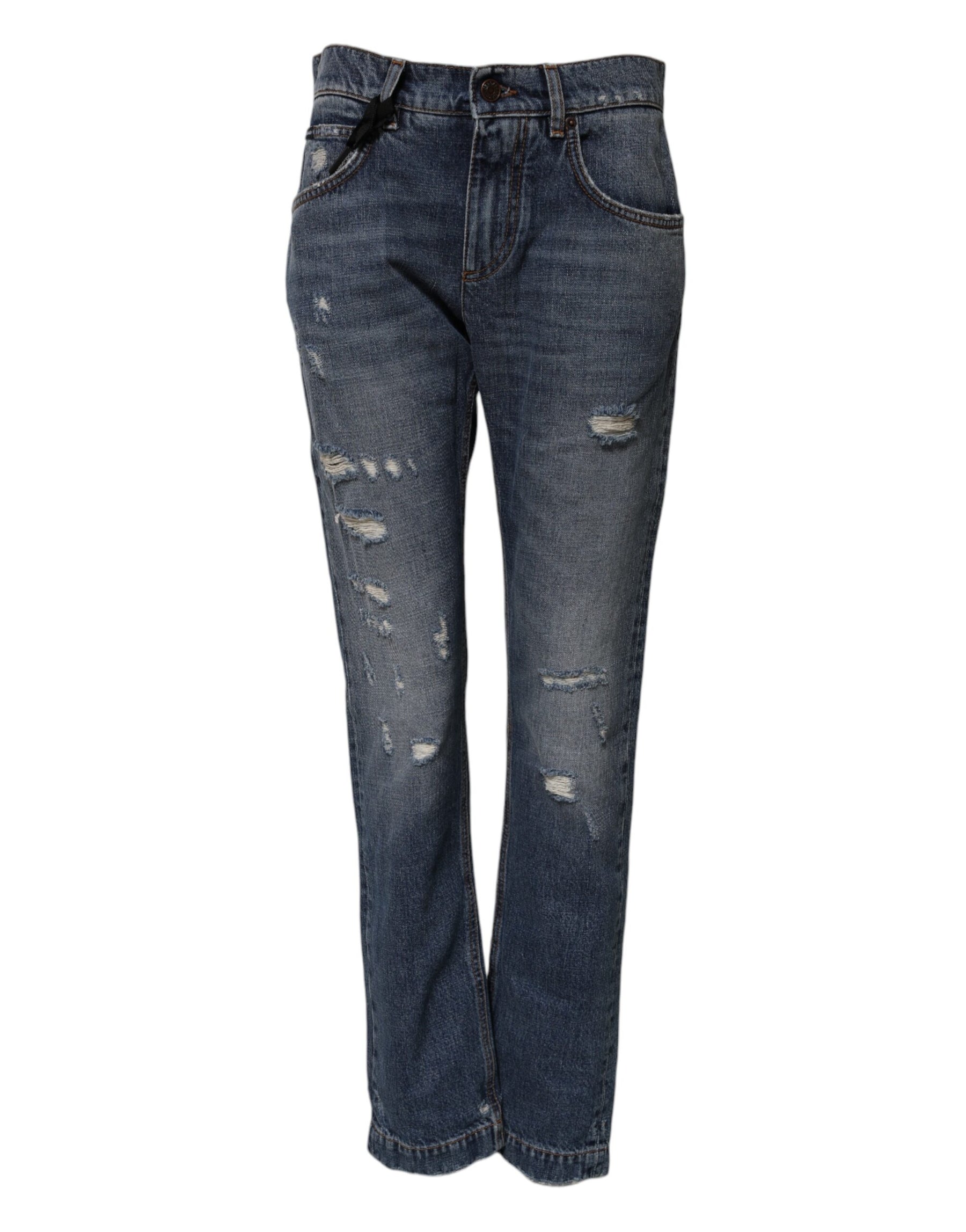 Dolce & Gabbana Blue Cotton Tattered Boyfriend Denim Jeans | Regal Royce