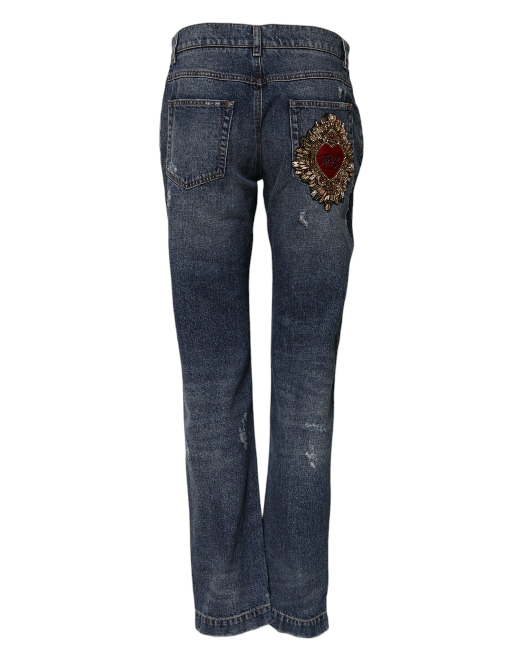 Dolce & Gabbana Blue Cotton Tattered Boyfriend Denim Jeans | Regal Royce
