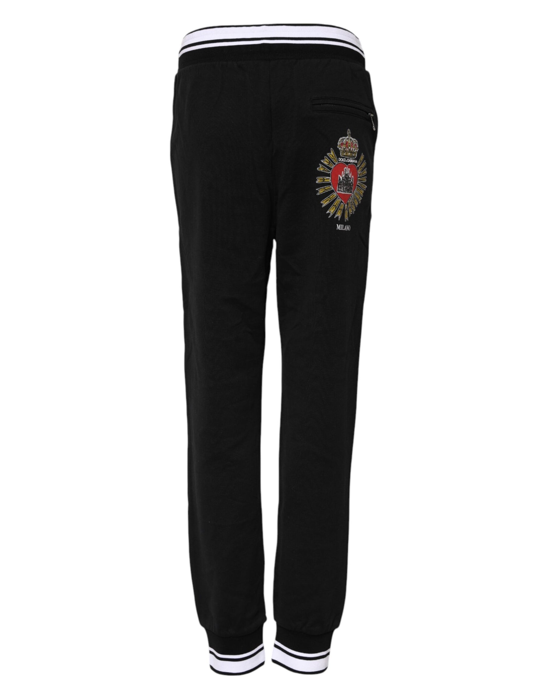 Dolce & Gabbana Black Cotton Mid Waist Jogger Pants | Regal Royce