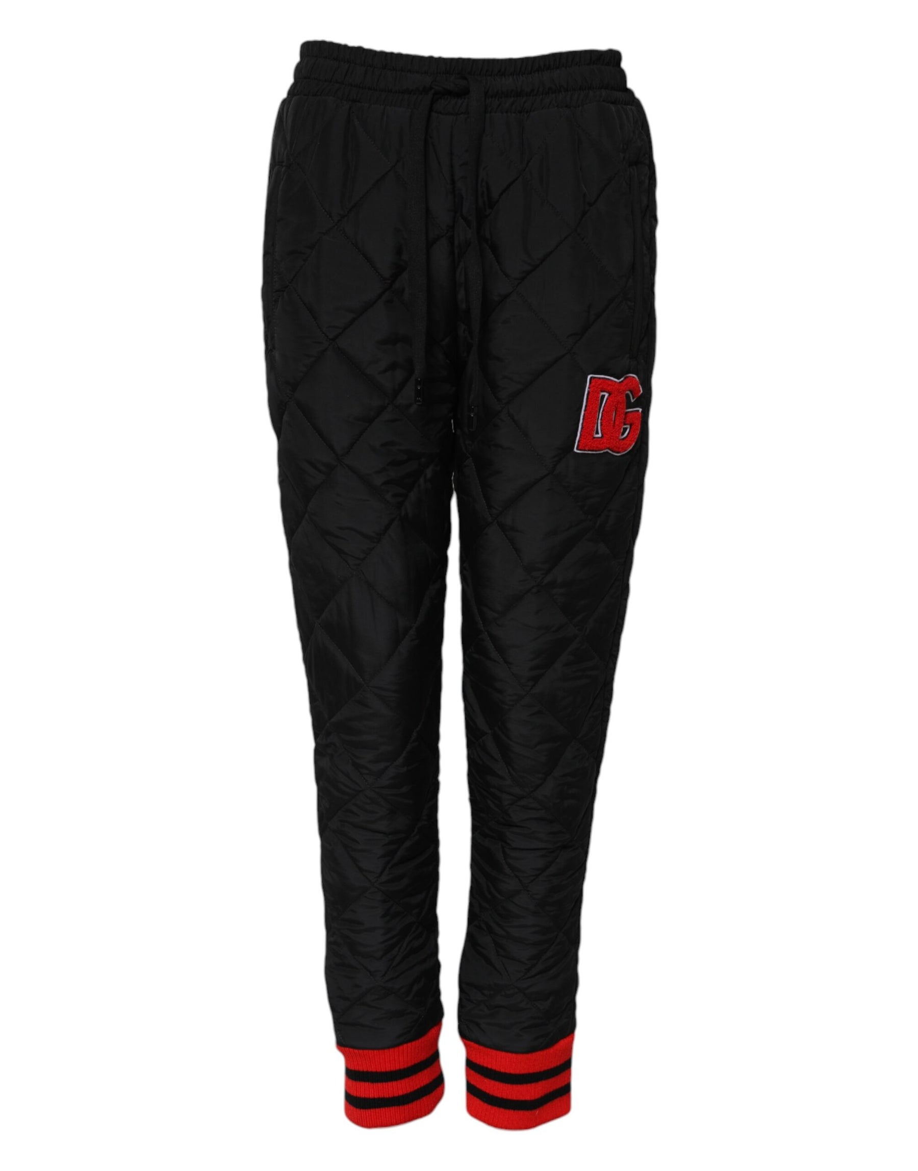 Dolce & Gabbana Black Quilted Mid Waist Jogger Pants | Regal Royce