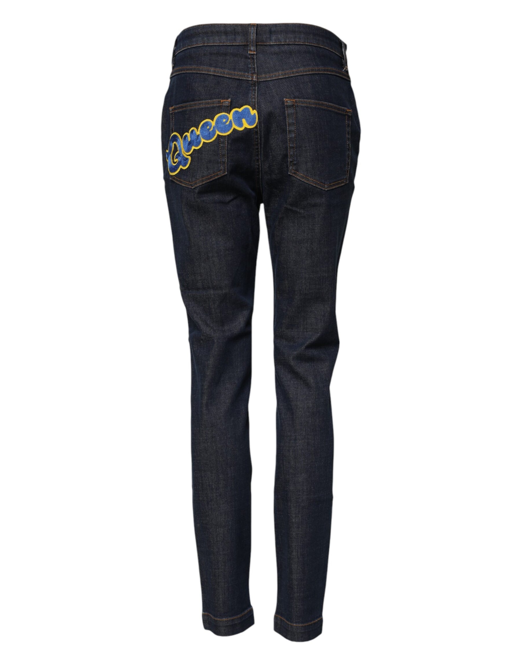 Dolce & Gabbana Blue Queen Patch AUDREY Mid Waist Denim Jeans | Regal Royce