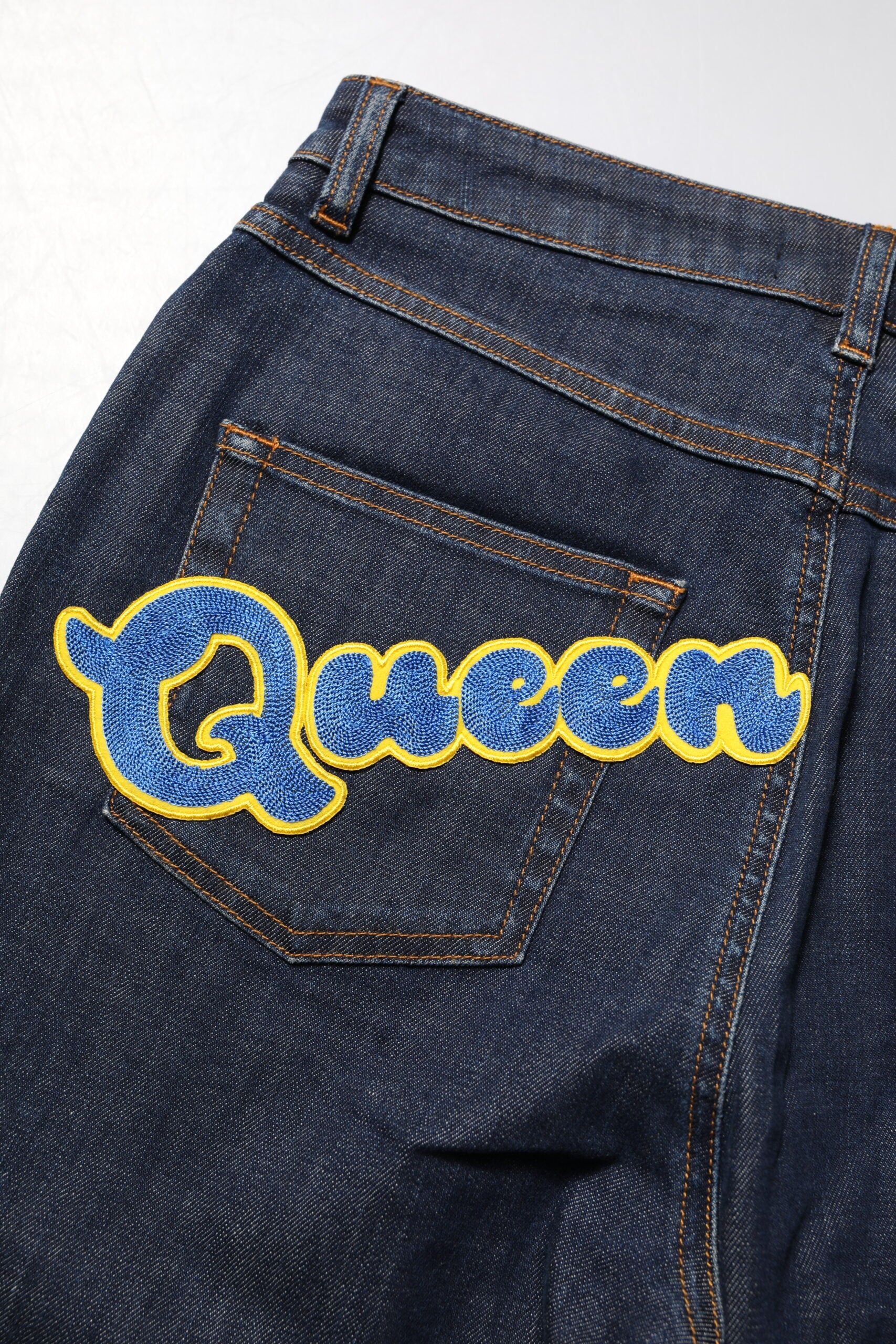 Dolce & Gabbana Blue Queen Patch AUDREY Mid Waist Denim Jeans | Regal Royce