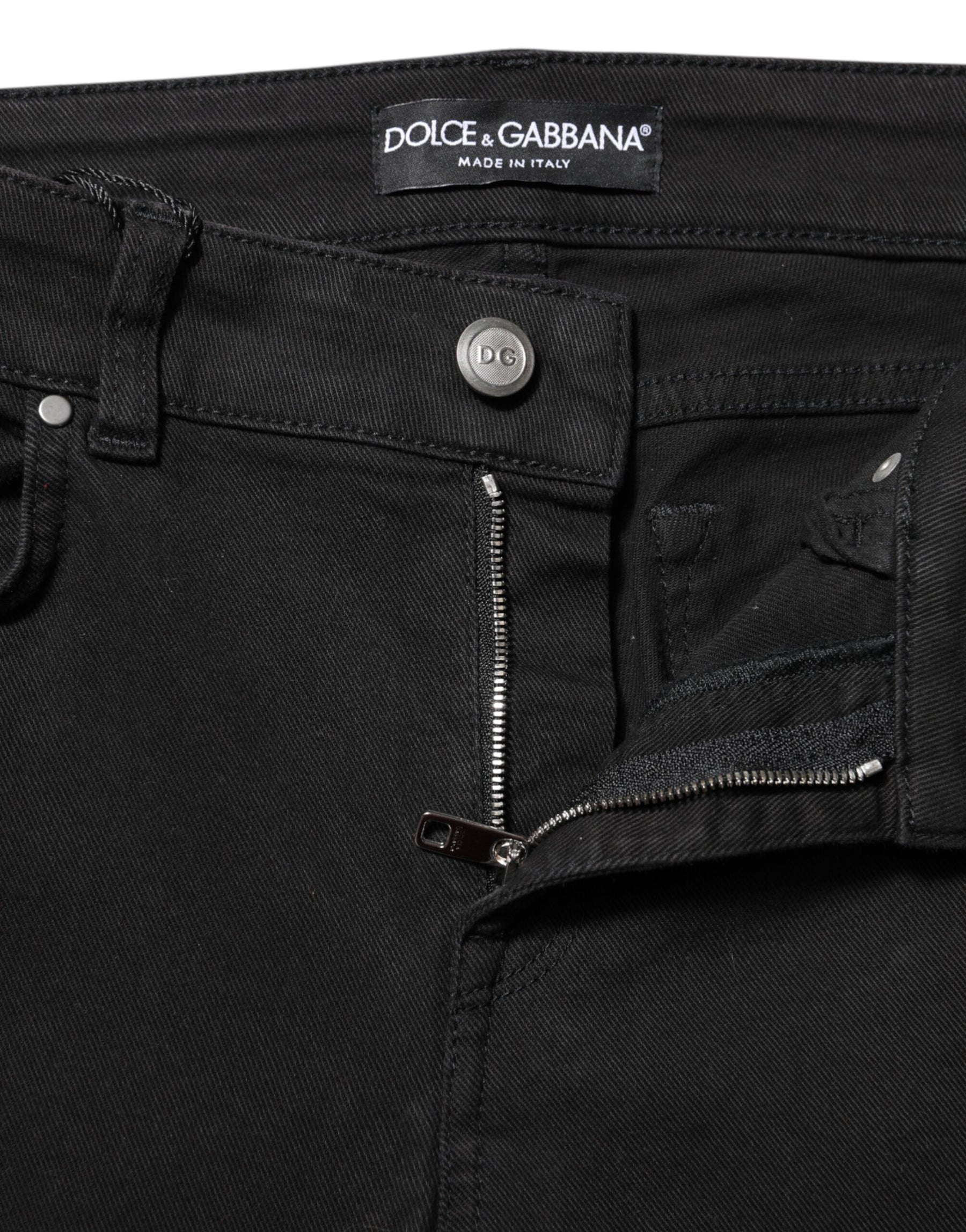 Dolce & Gabbana Black Cotton Skinny Mid Waisted Denim Jeans | Regal Royce