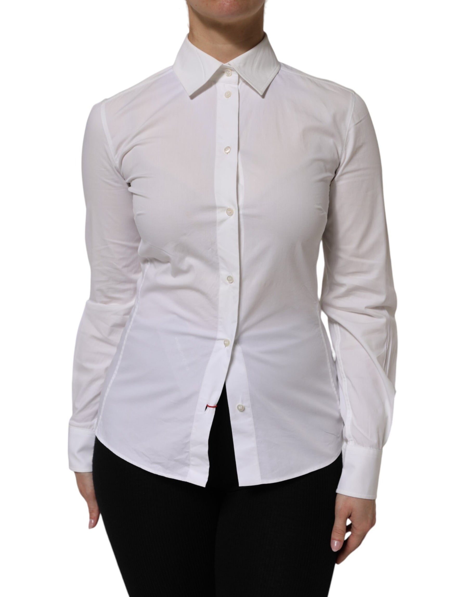 Dolce & Gabbana White Cotton Collared Long Sleeves Top Shirt | Regal Royce