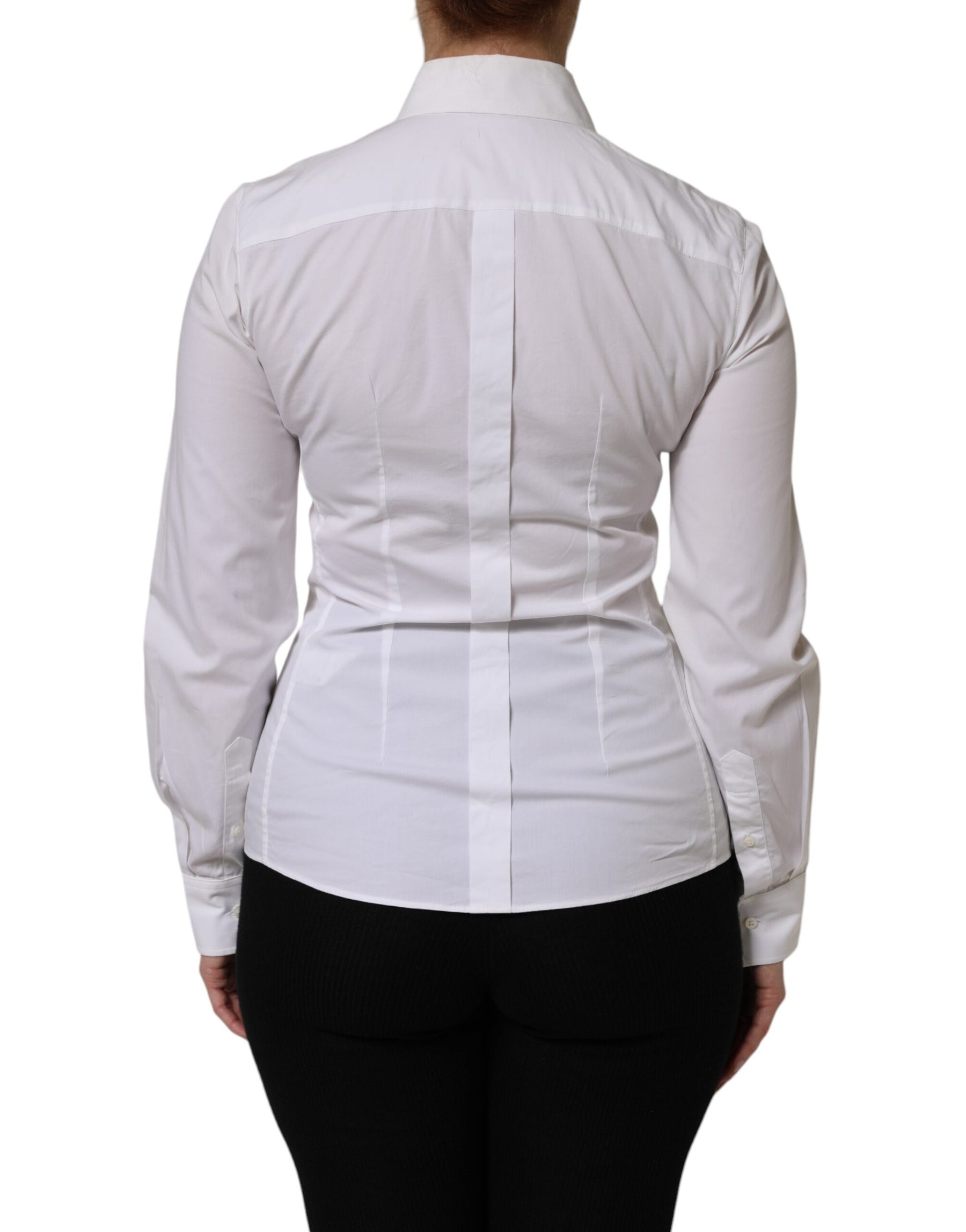 Dolce & Gabbana White Cotton Collared Long Sleeves Top Shirt | Regal Royce