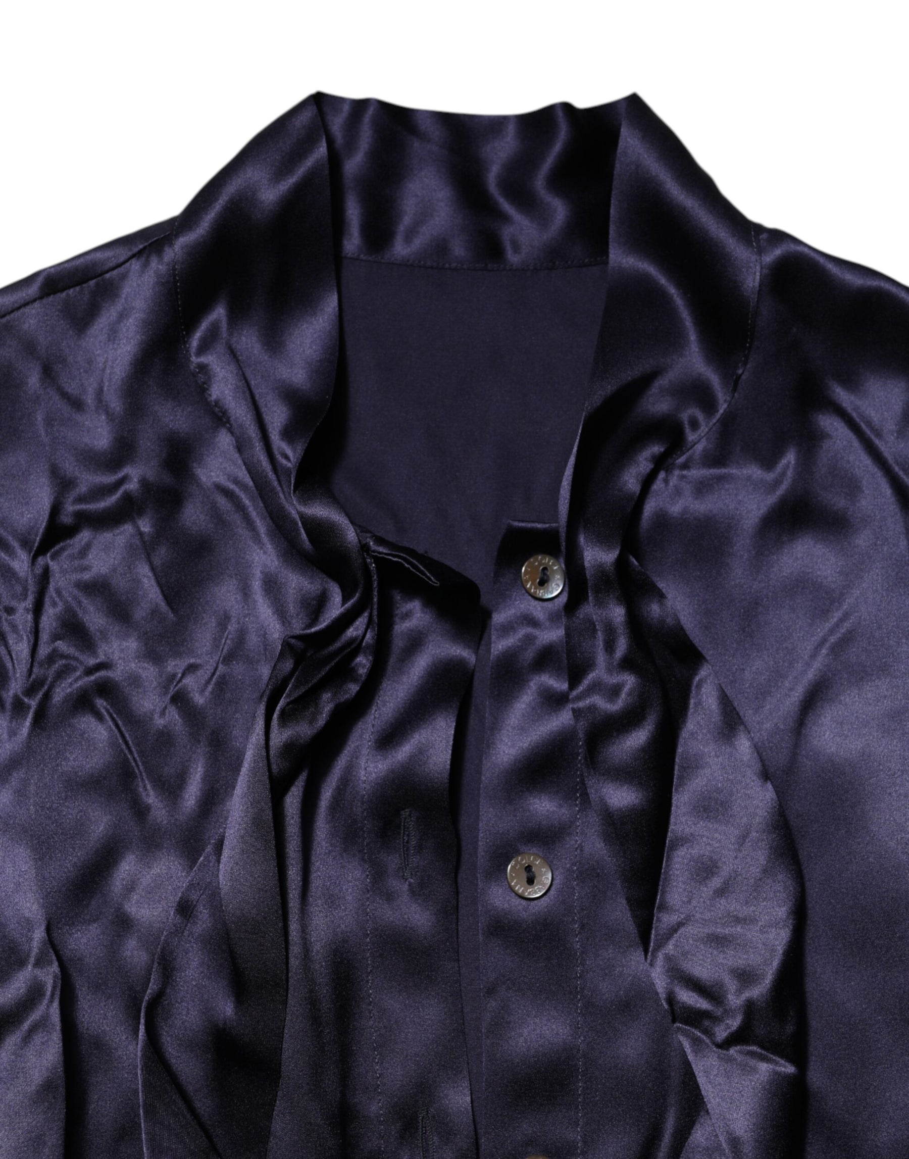 Dolce & Gabbana Dark Purple Silk Ascot Collared Blouse Top | Regal Royce