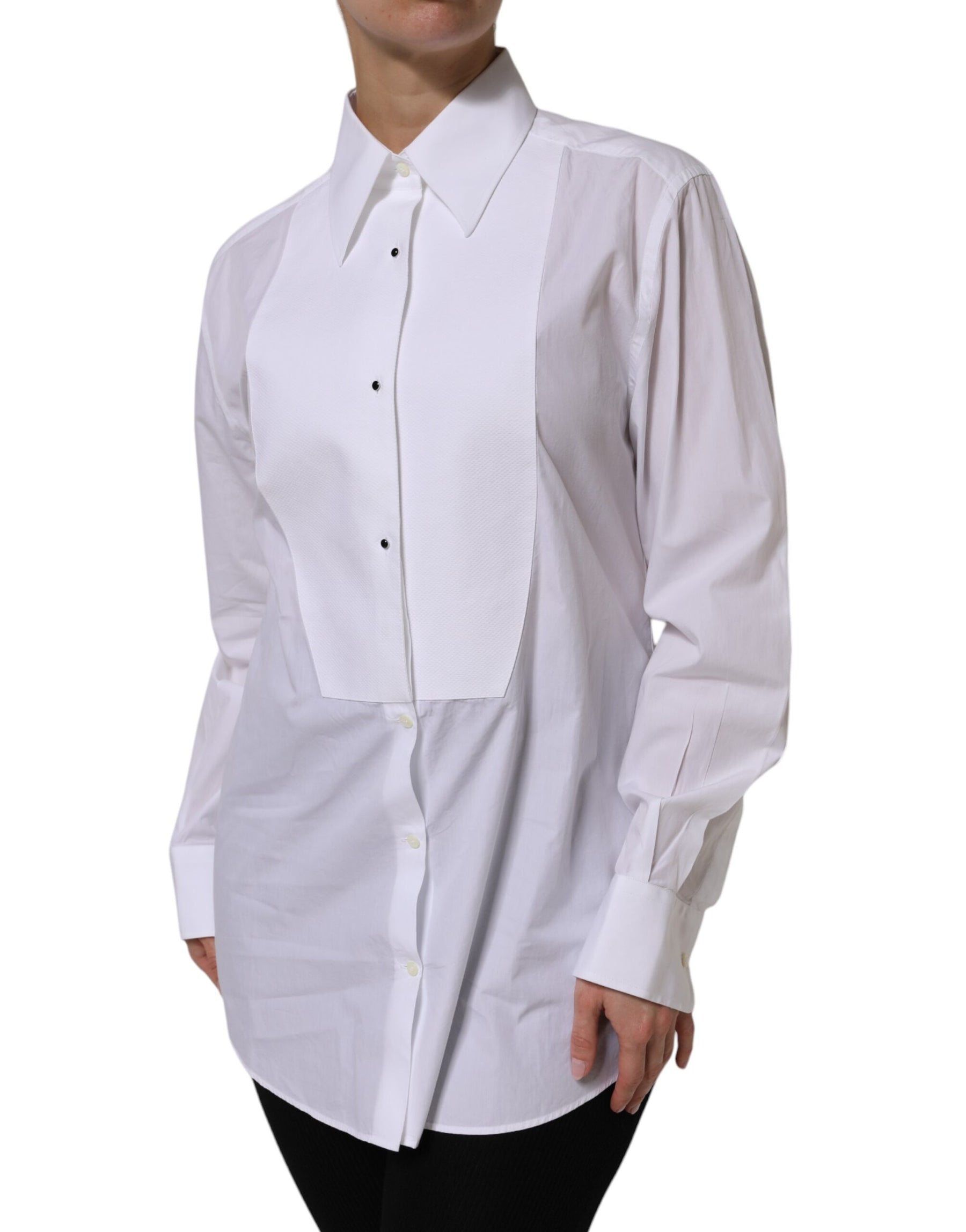 Dolce & Gabbana White Cotton Long Sleeves Collared Top Shirt | Regal Royce