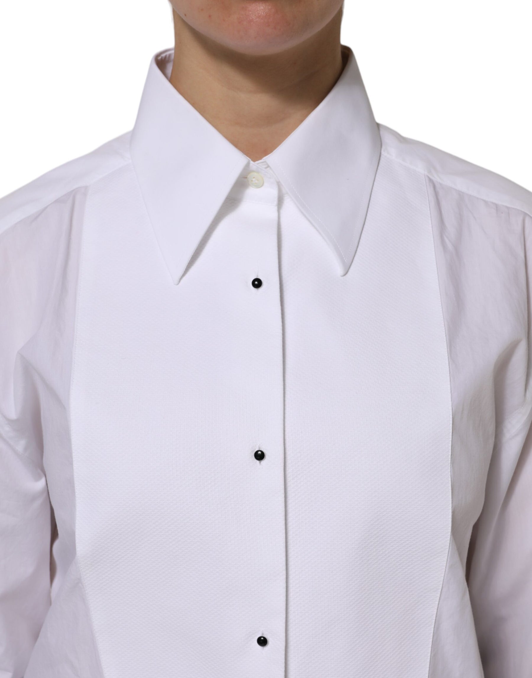 Dolce & Gabbana White Cotton Long Sleeves Collared Top Shirt | Regal Royce