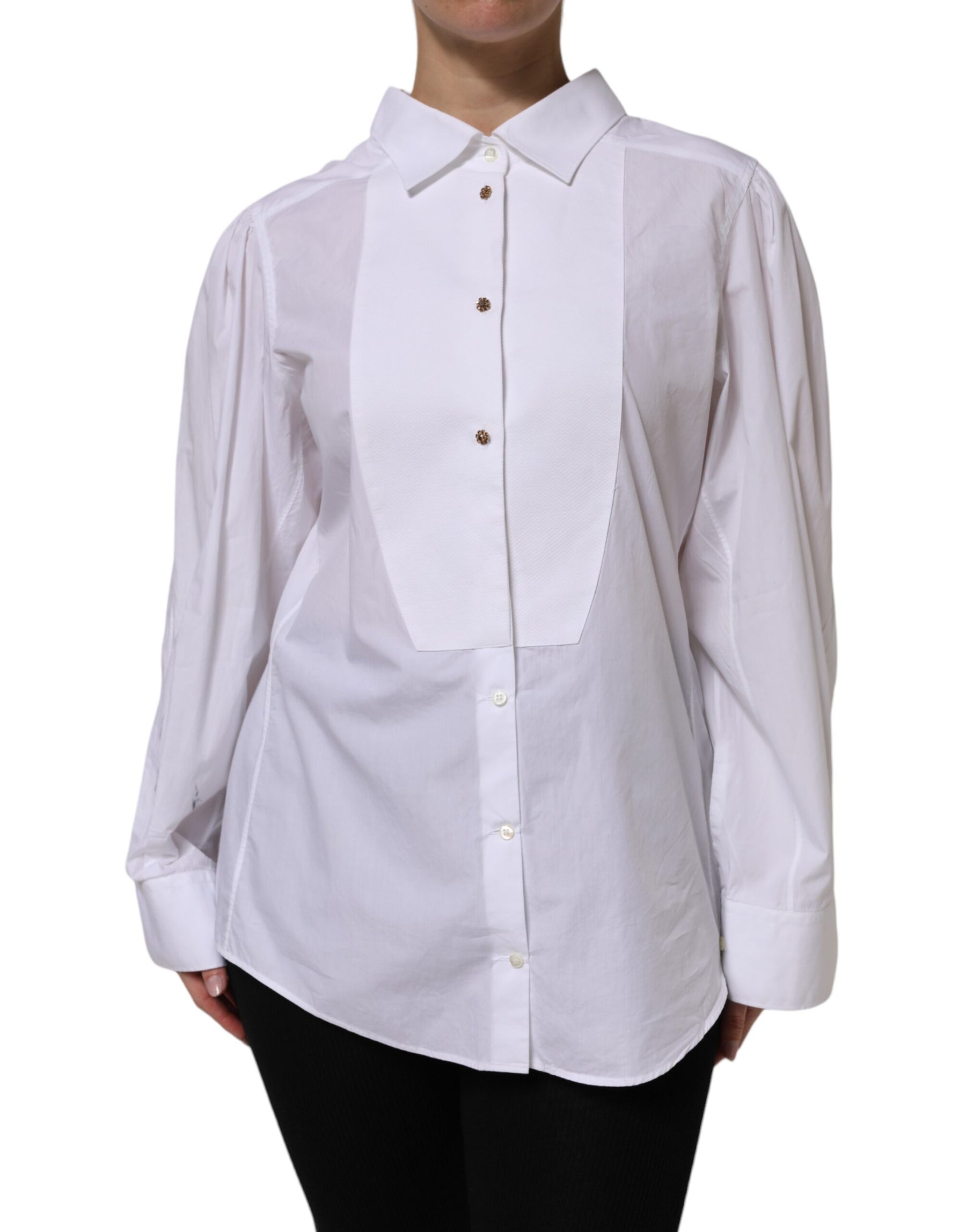 Dolce & Gabbana White Cotton Long Sleeves Formal Top Shirt | Regal Royce