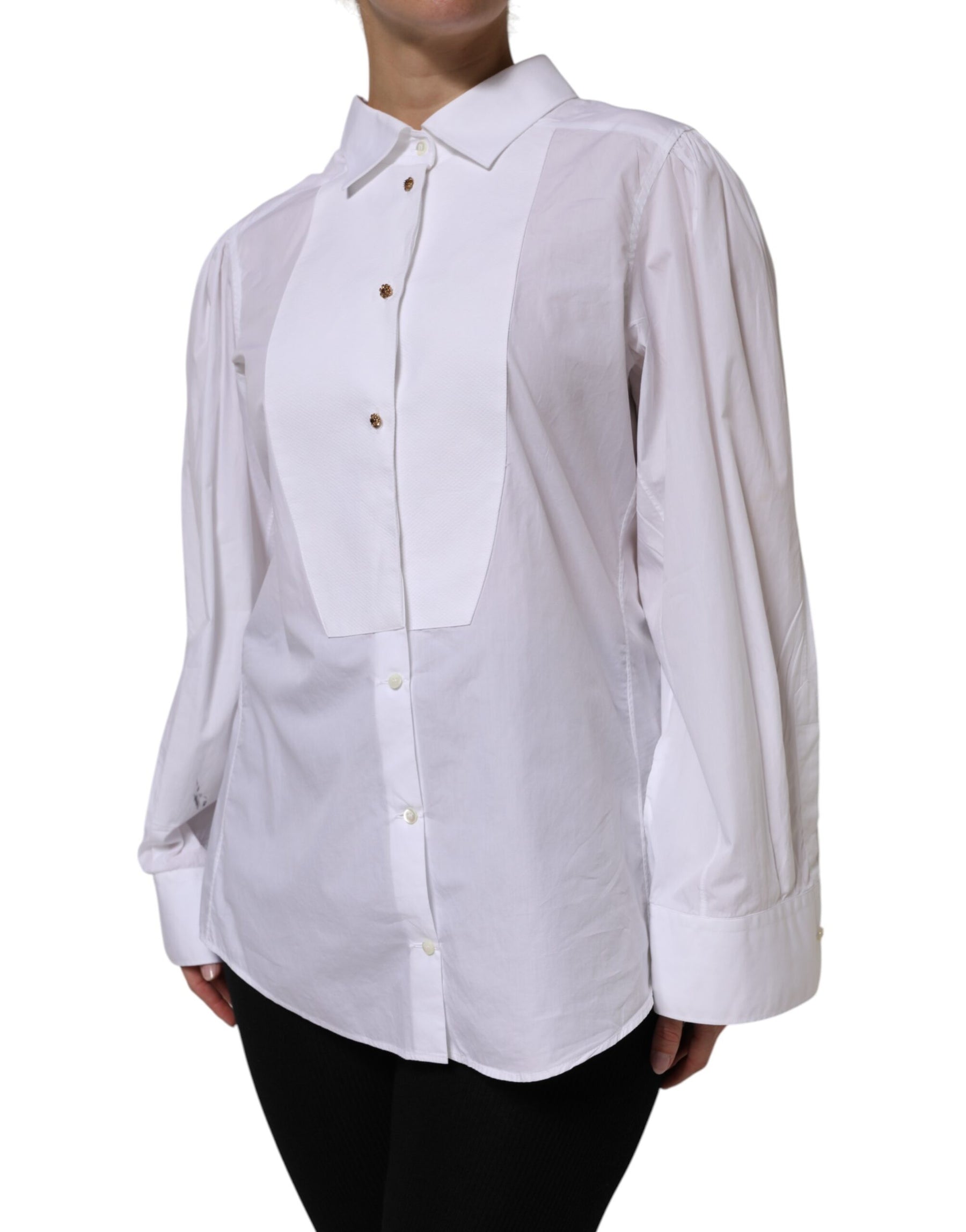 Dolce & Gabbana White Cotton Long Sleeves Formal Top Shirt | Regal Royce
