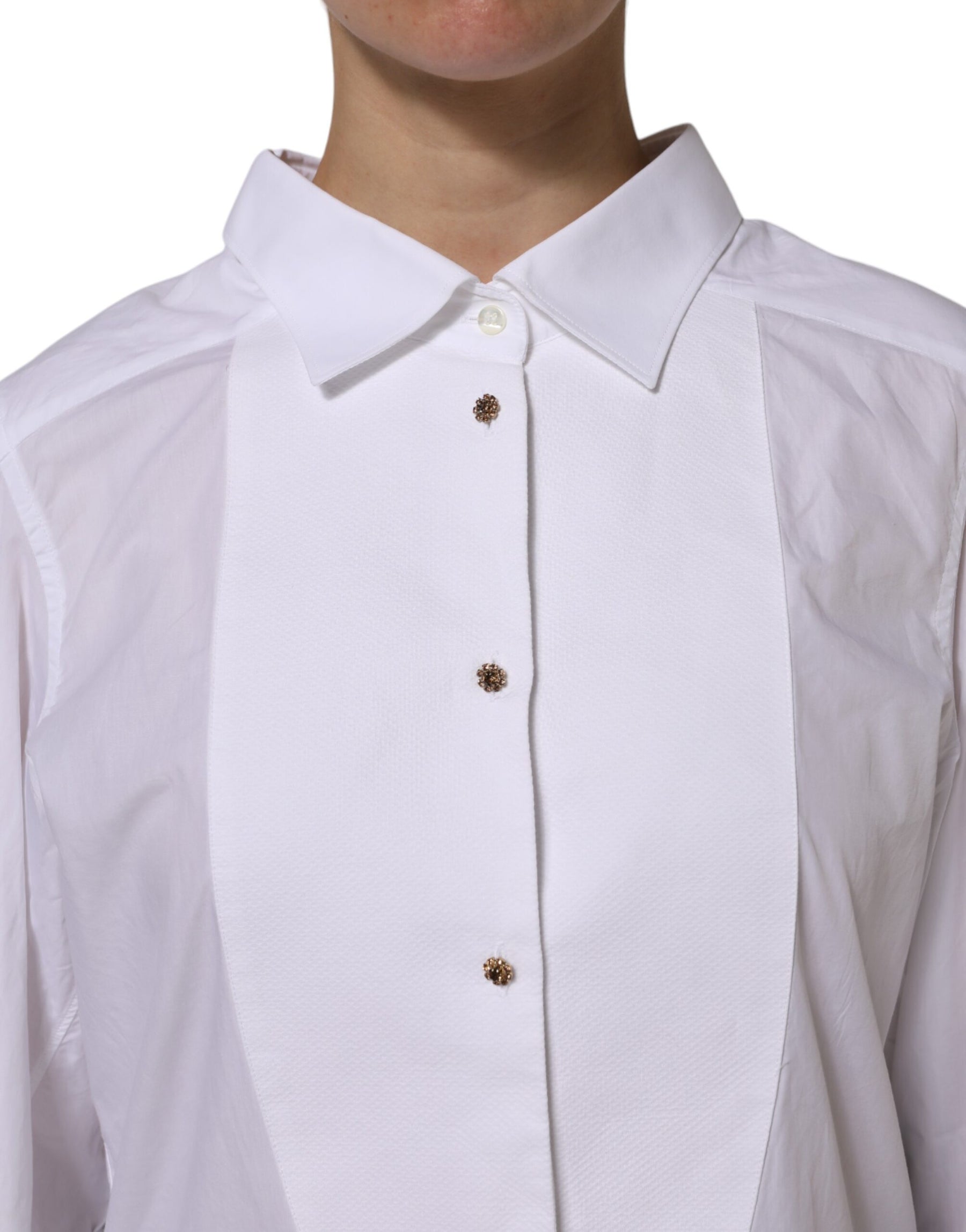 Dolce & Gabbana White Cotton Long Sleeves Formal Top Shirt | Regal Royce