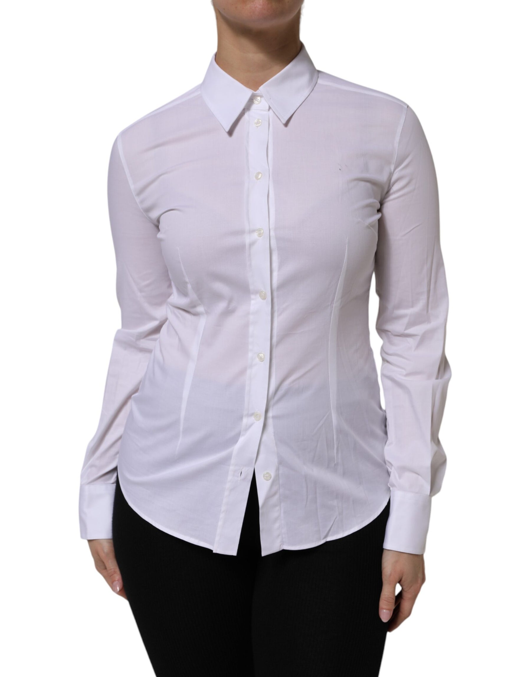 Dolce & Gabbana White Cotton Collared Long Sleeves Top Shirt | Regal Royce